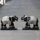 Black Marble Korean Silver Elephant Statue | 18 Inch