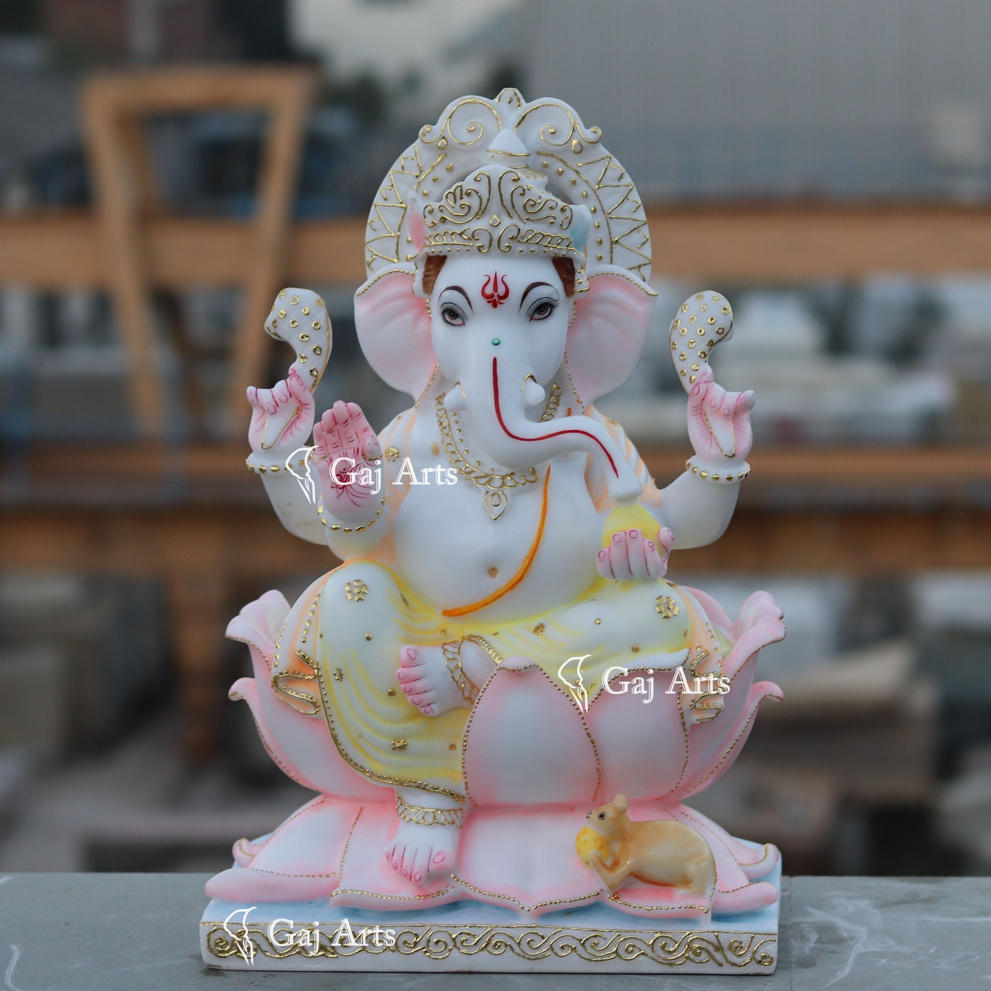 White Marble Ethiopia Ganesh Idol | 18 Inch
