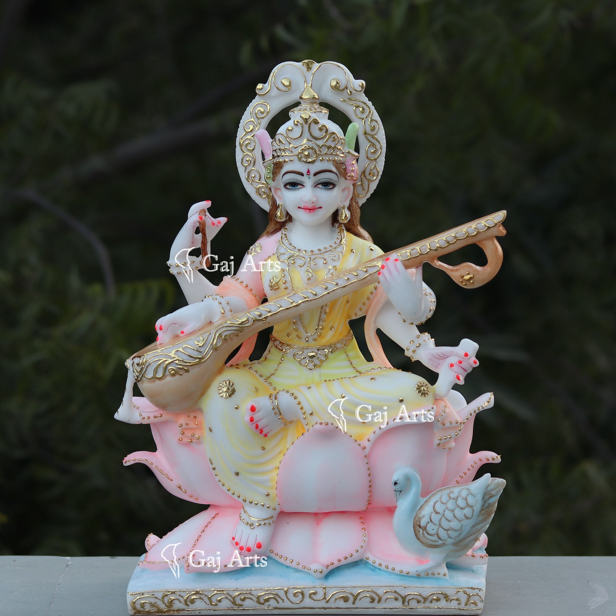 Handcrafted White Marble Saraswati Mata Idol | 18 Inch