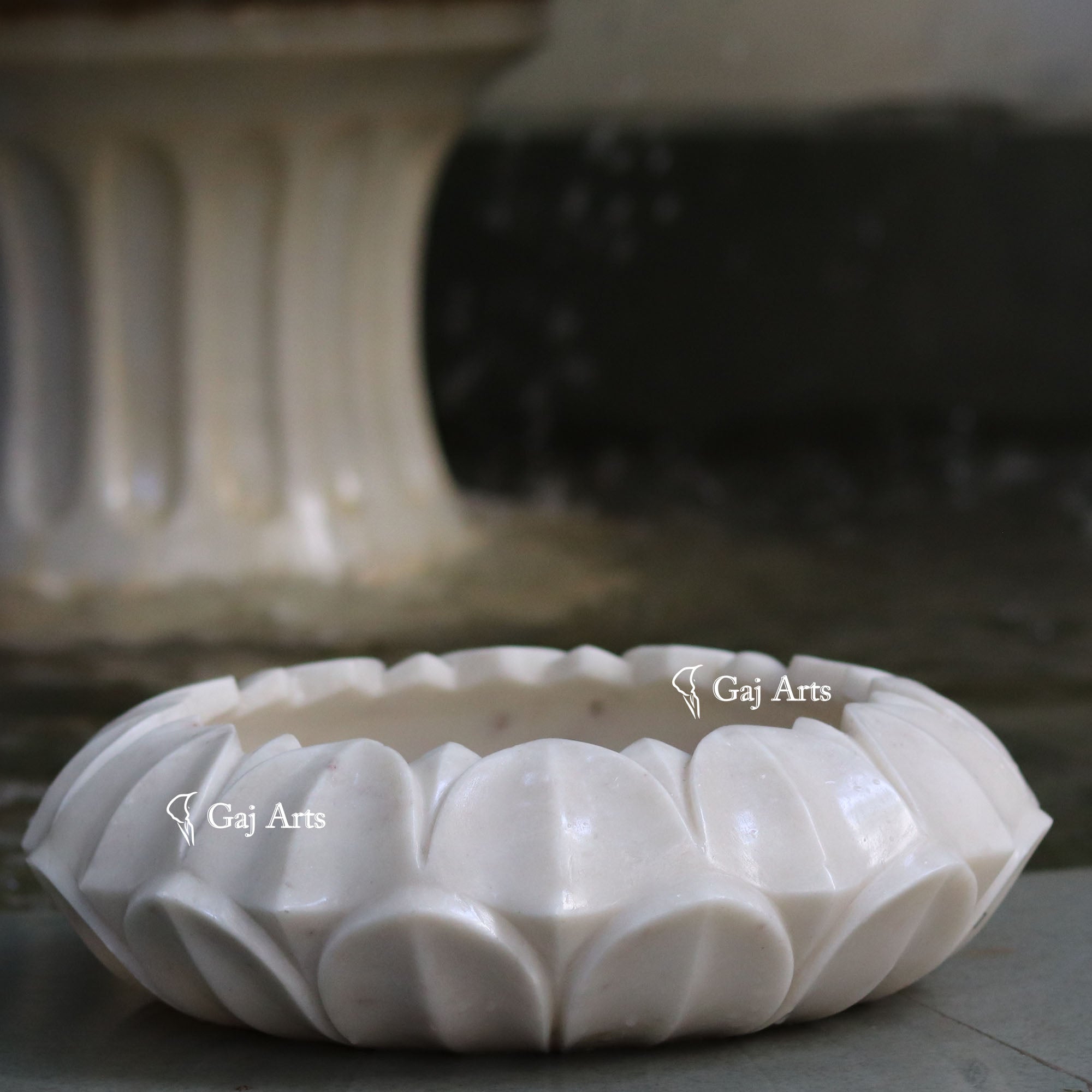 White Marble Grand Floral Bowl | 15 Inch