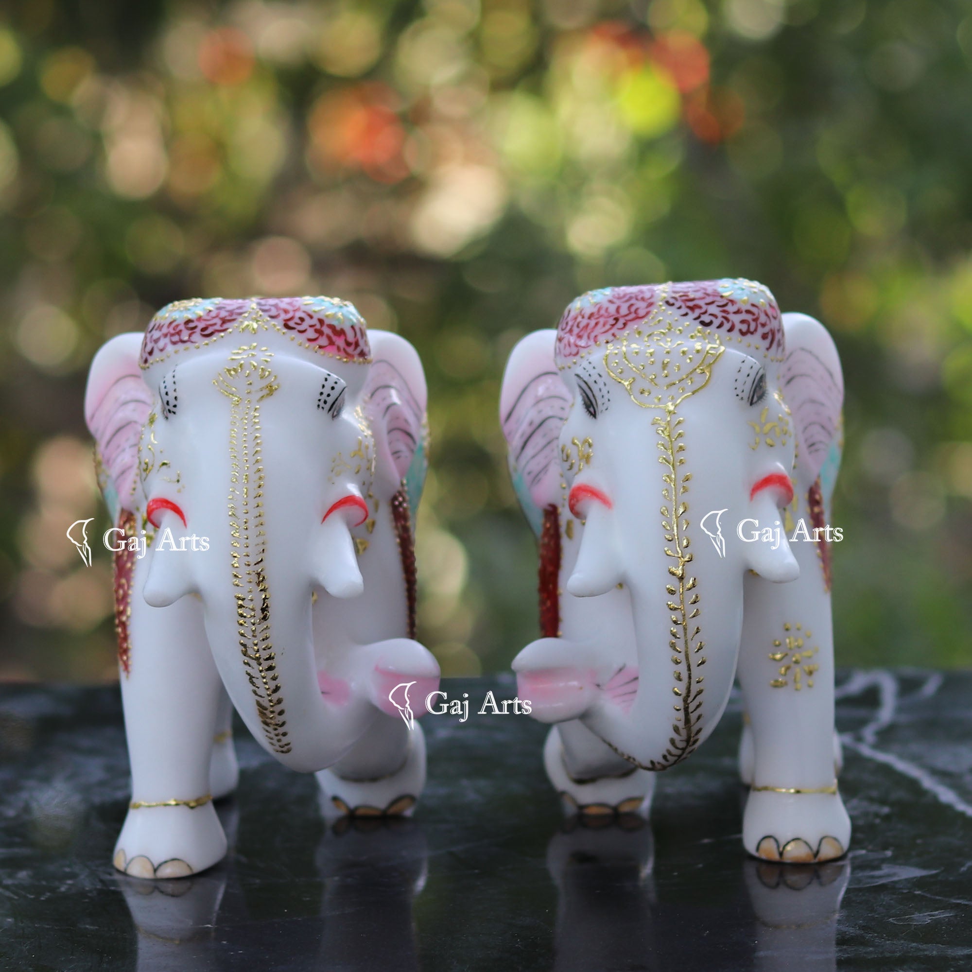 White Ethiopia Marble Elephant Statue | 9 Inch
