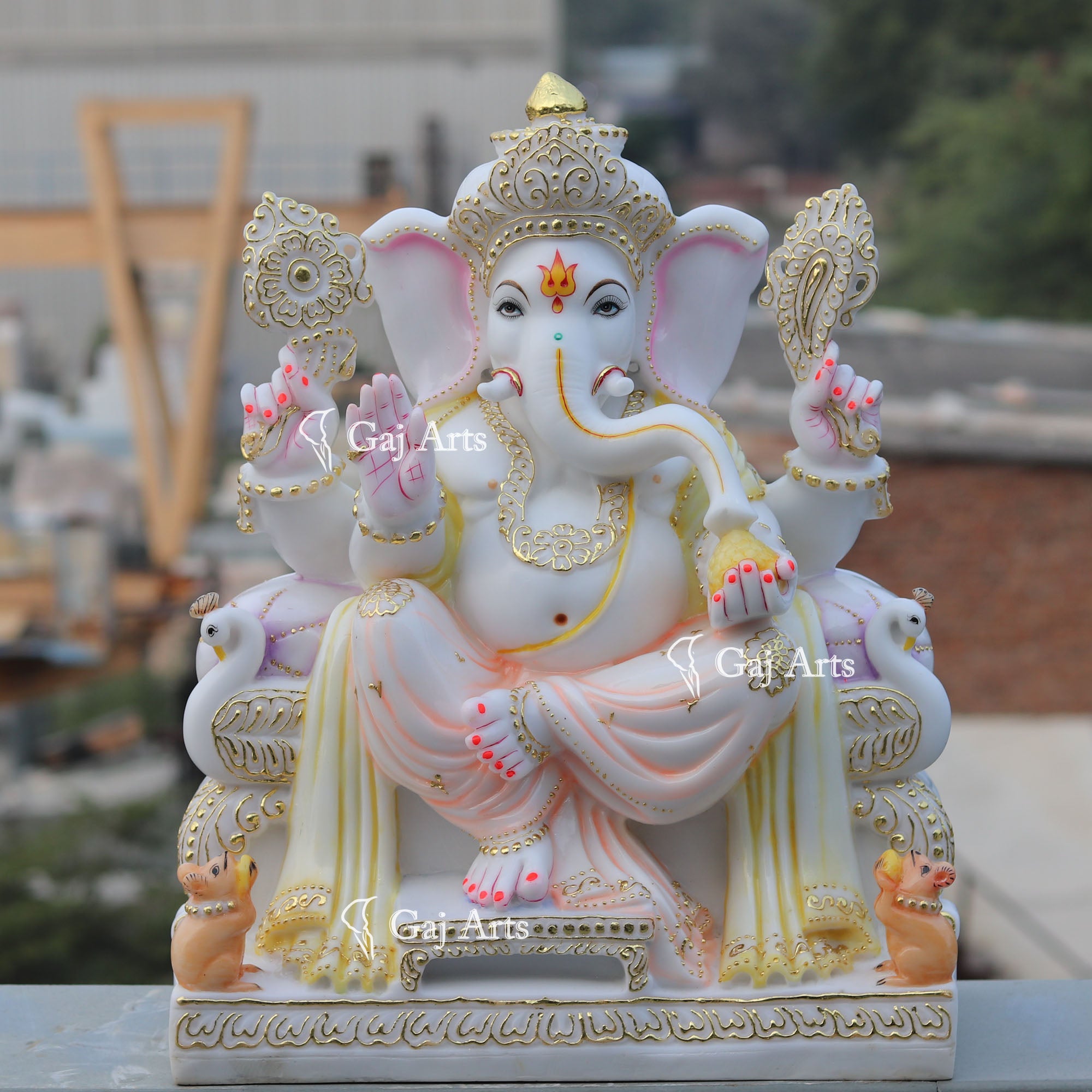 White Marble Ethiopia Ganesh Murti | 24 Inch
