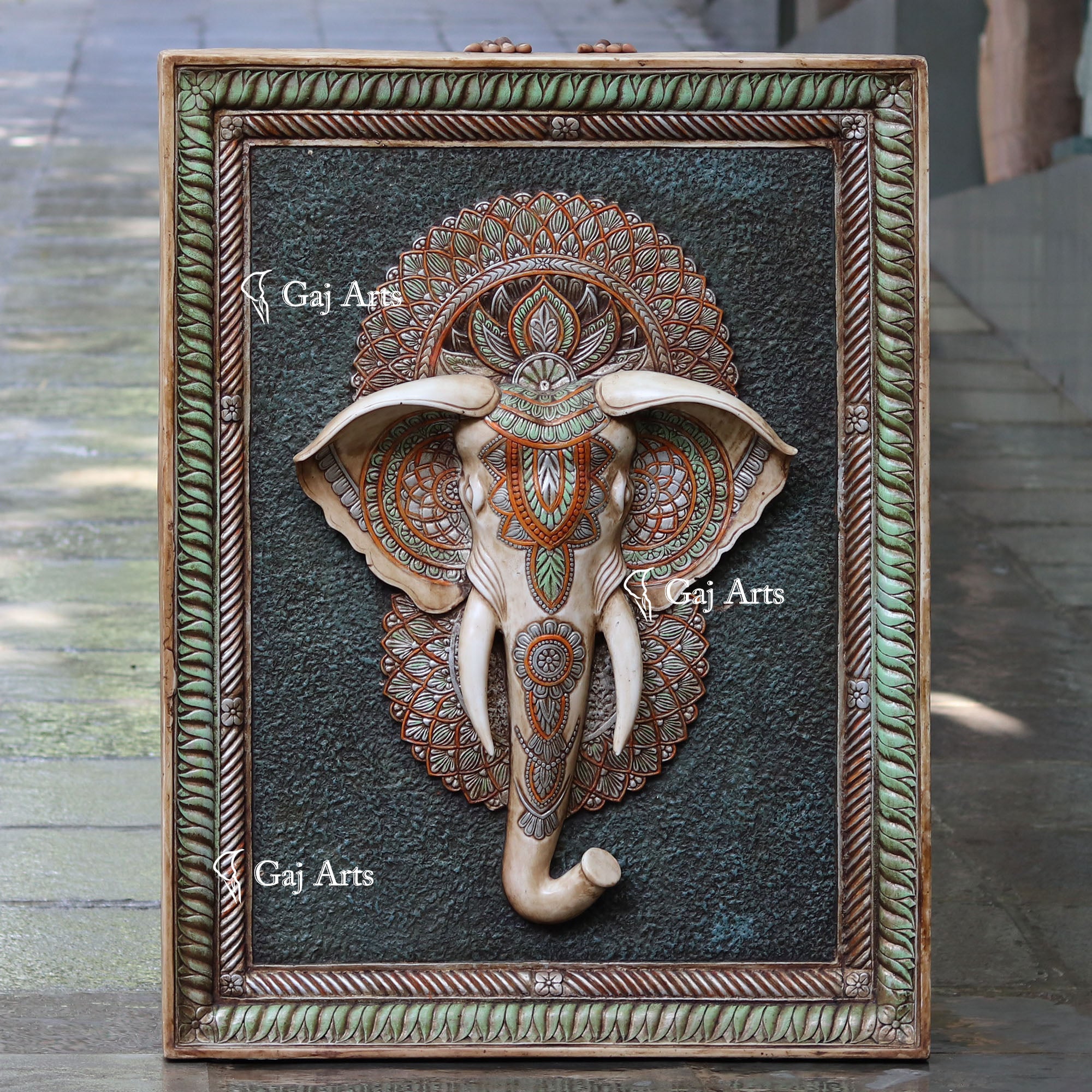 White Antique Finish  Elephant Face Wall Panel | 48 Inch