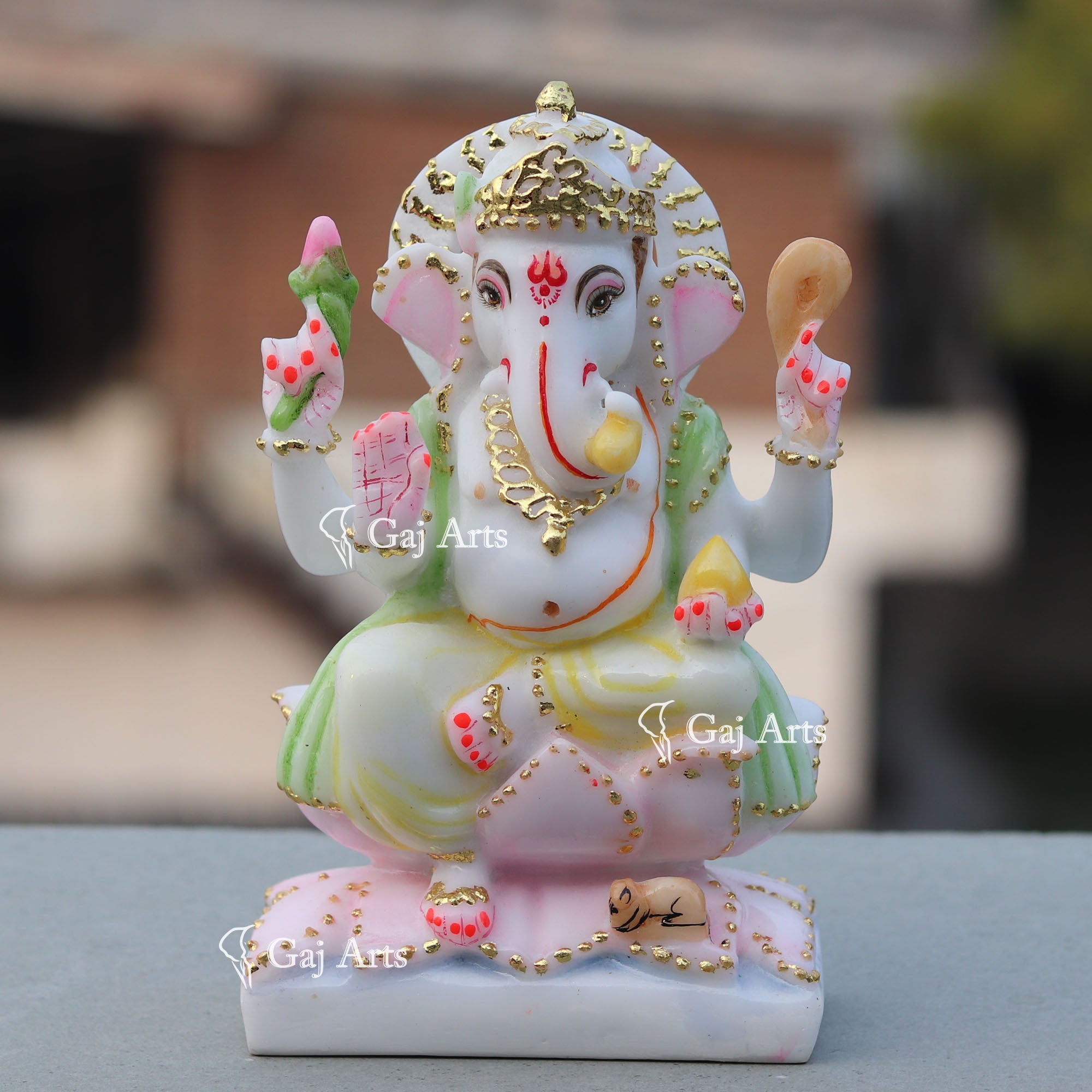 Ganpati Idol with Gold Foil Work | 7 Inch