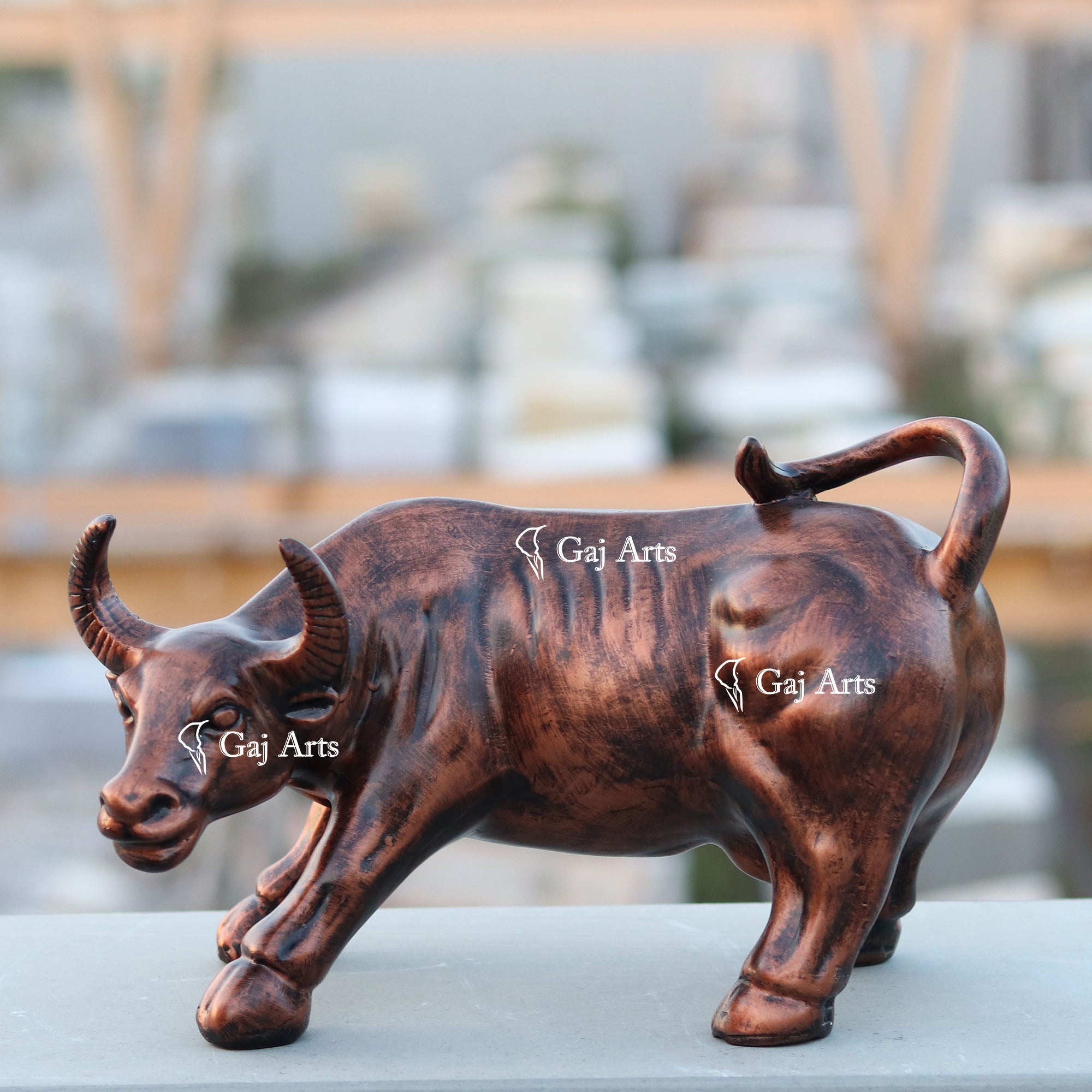 Marble Powder Bull Statue / 12 Inch