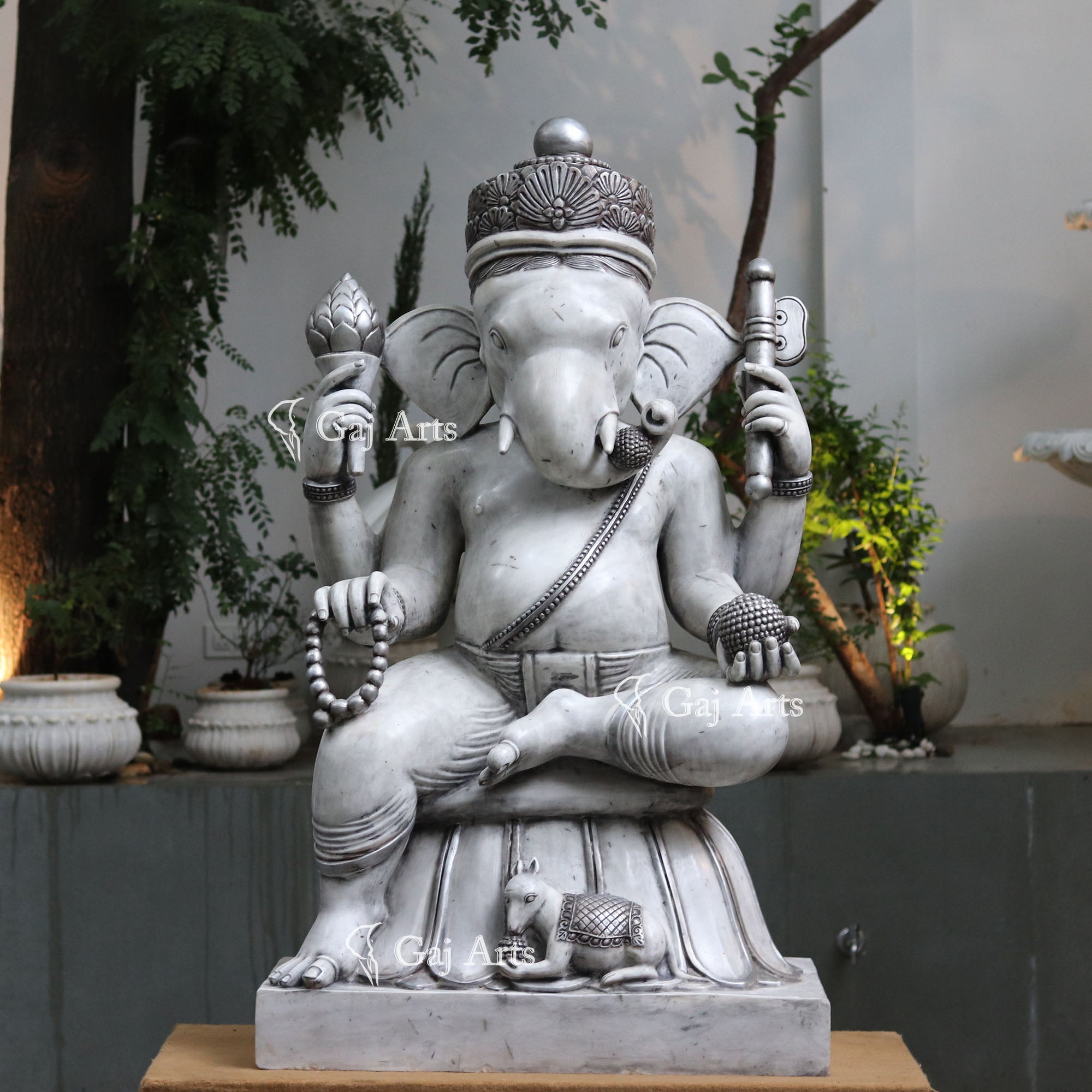 White Marble Ganesh Statue | 60 Inch