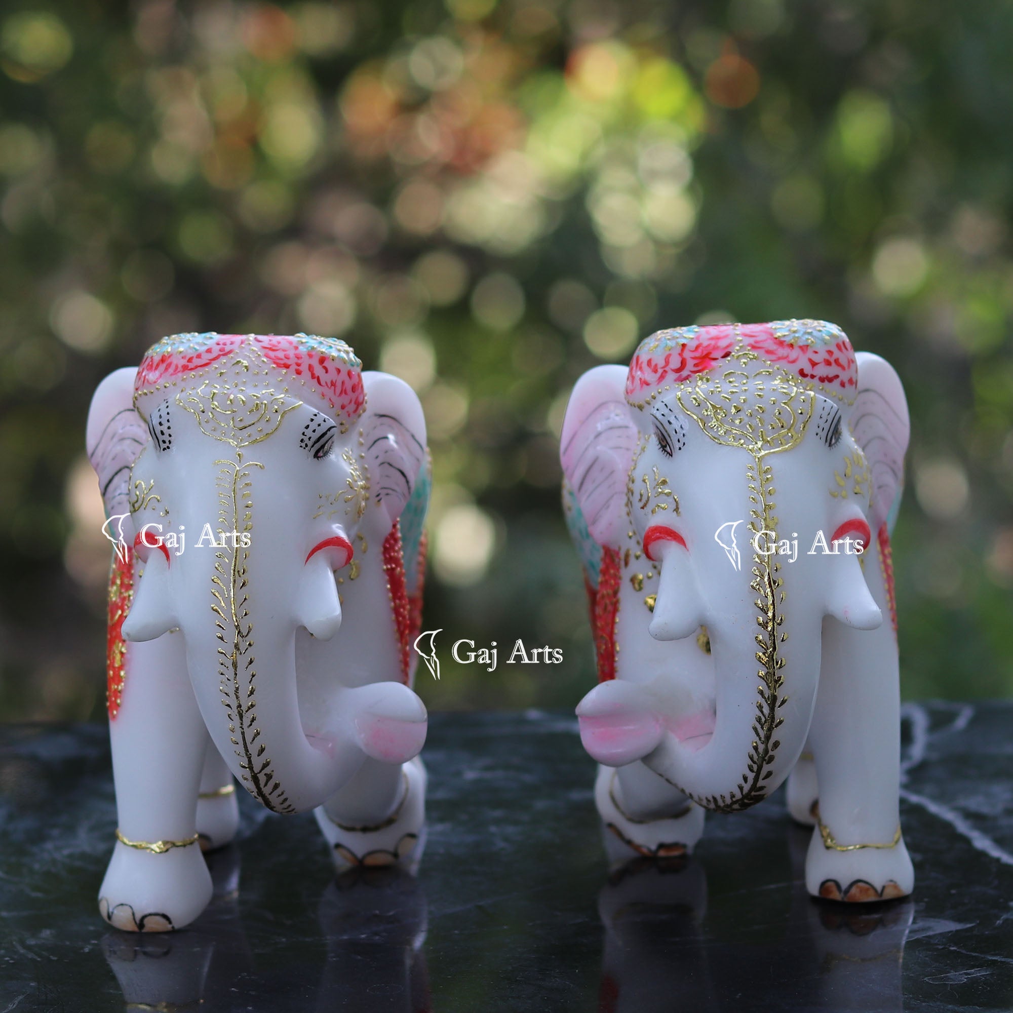 White Ethiopia Marble Elephant Statue | 9 Inch