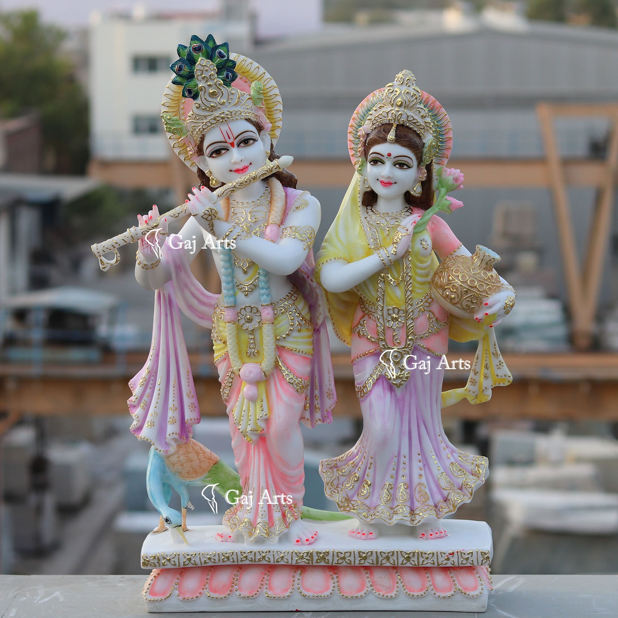 White Marble Ethiopia Radha Krishna Jodi Idol | 27 Inch
