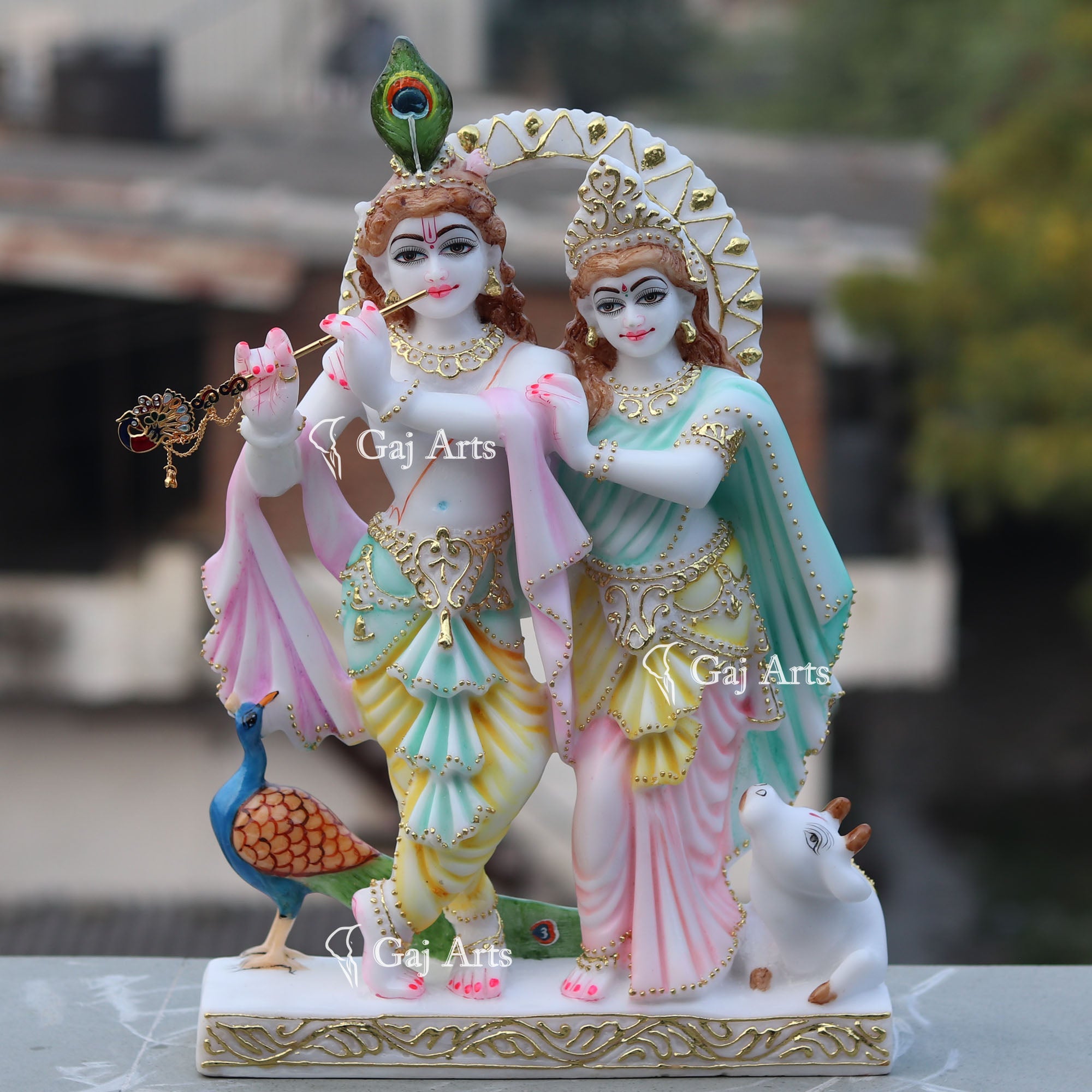 White Marble Ethiopia Radha Krishna Jodi Statue | 18 Inch