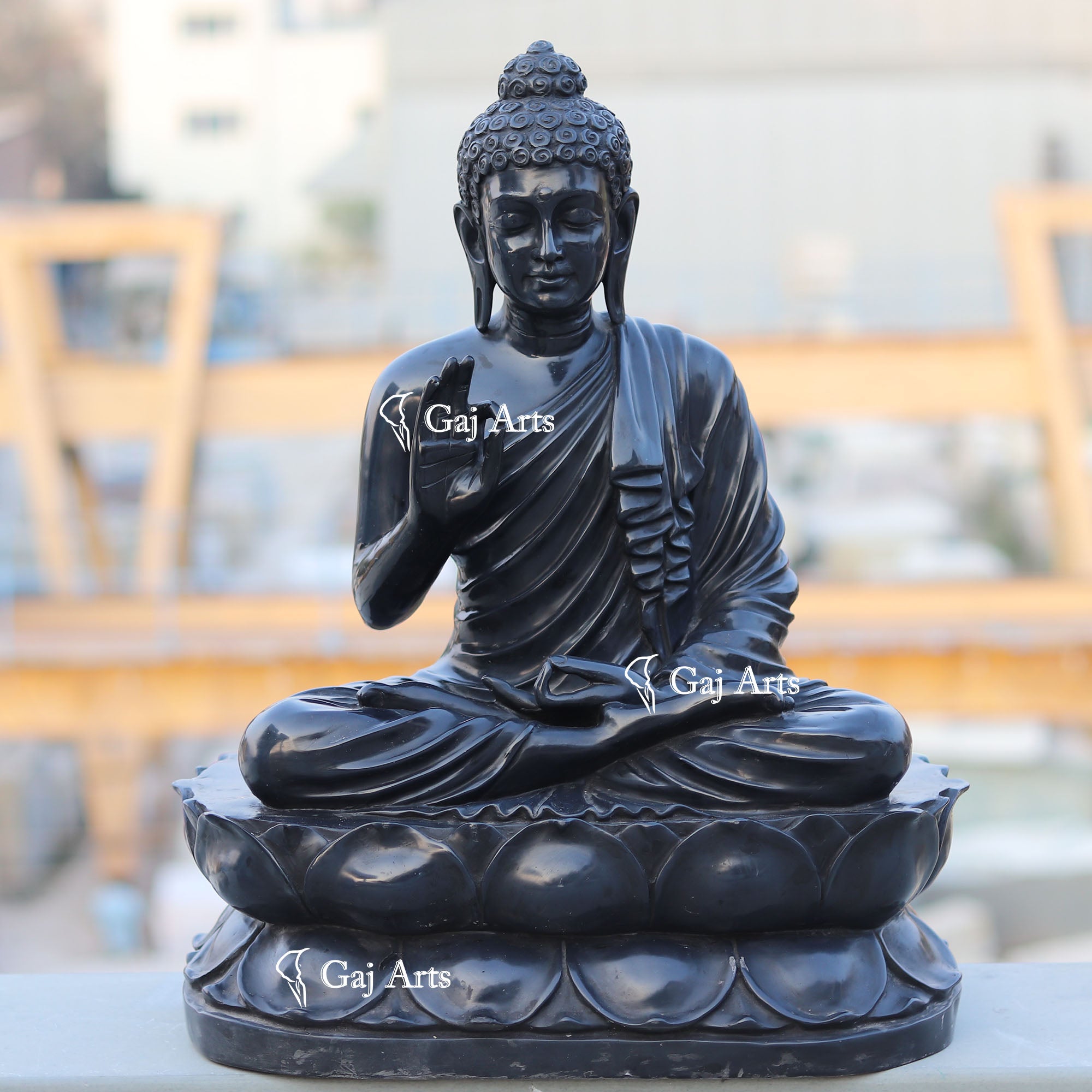 Black Marble Buddha Idol | 24 Inch