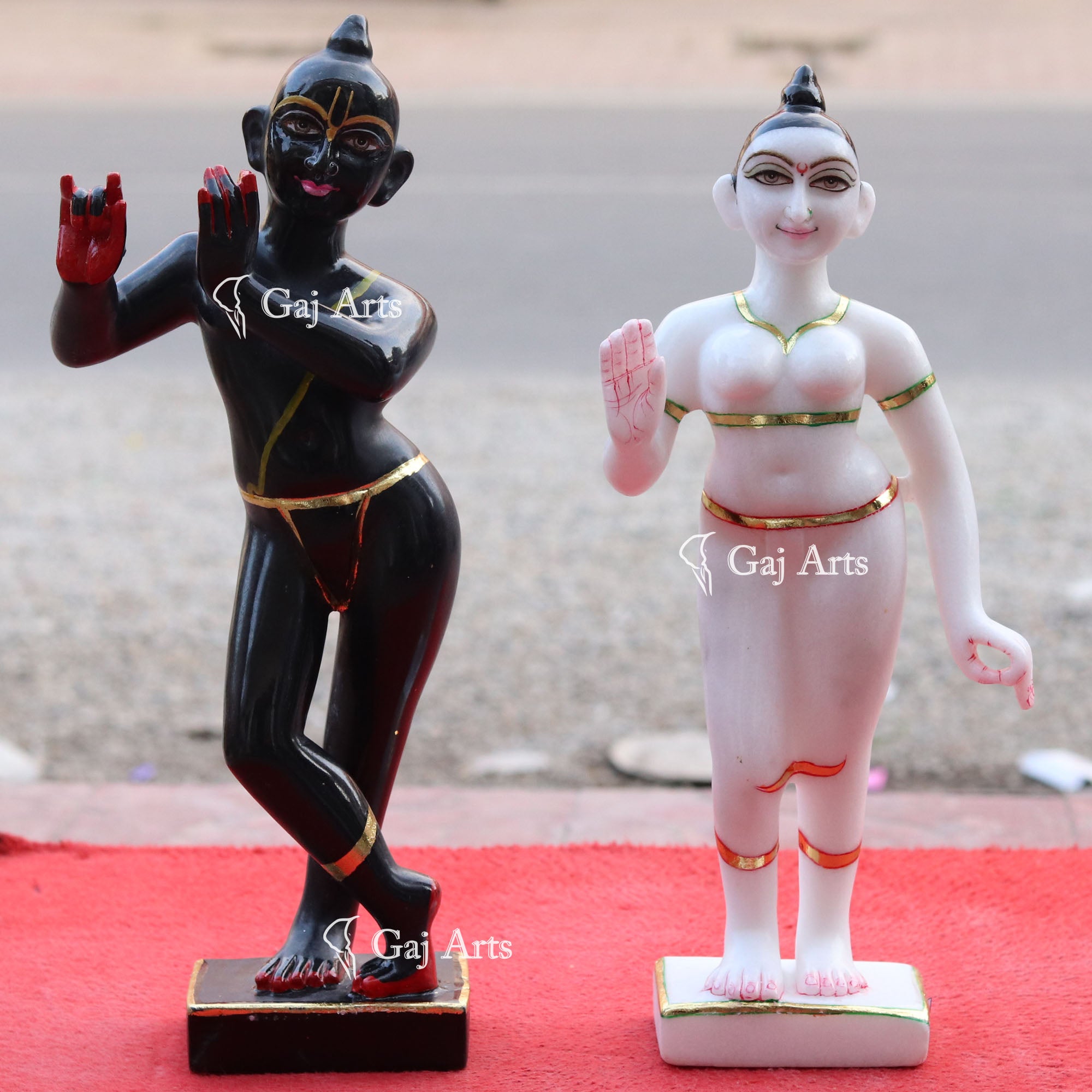 Rajasthan Black Marble White Makrana Marble Iskon Radha Krishna Murti | 15 Inch