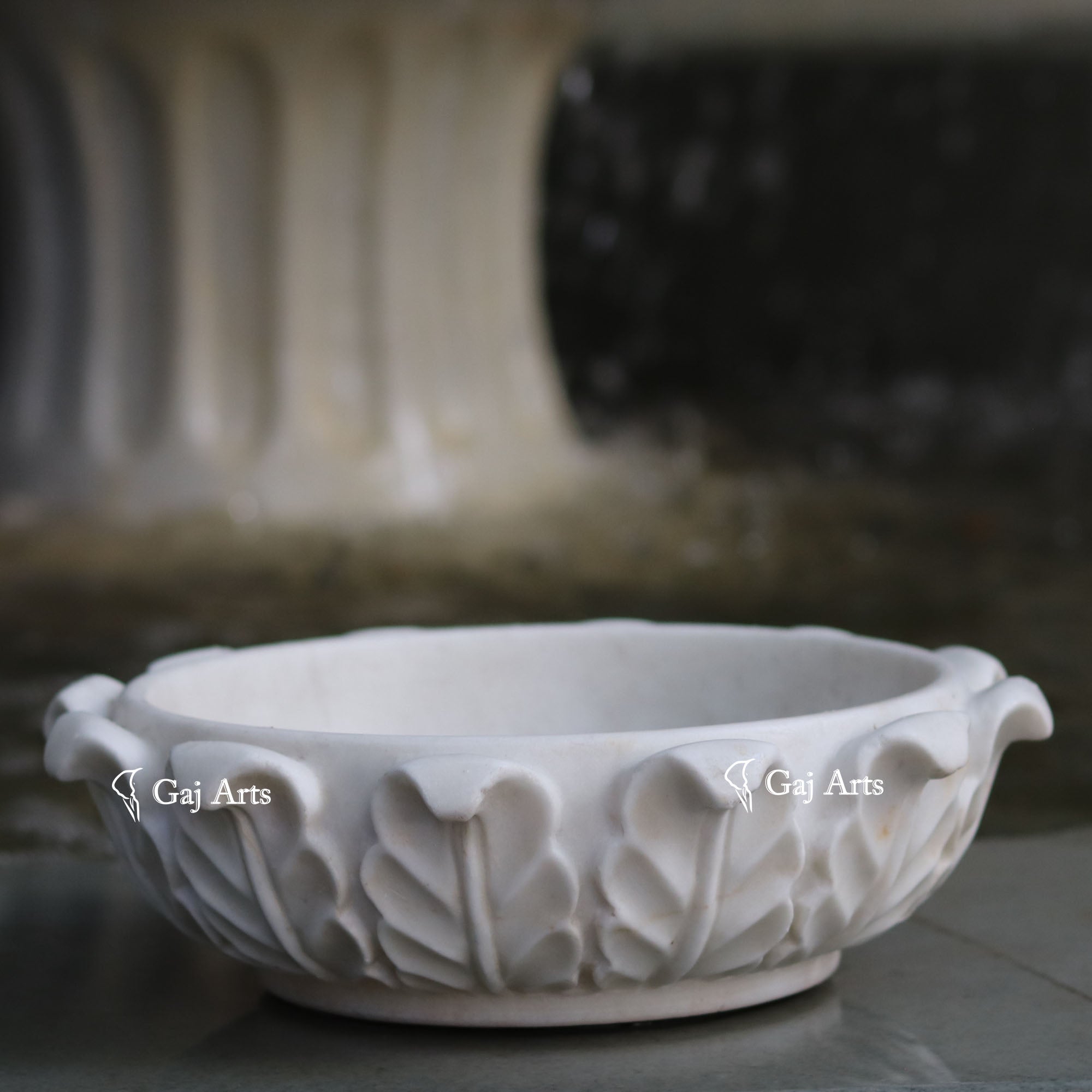 White Marble Contemporary Floral Bowl | 12 Inch