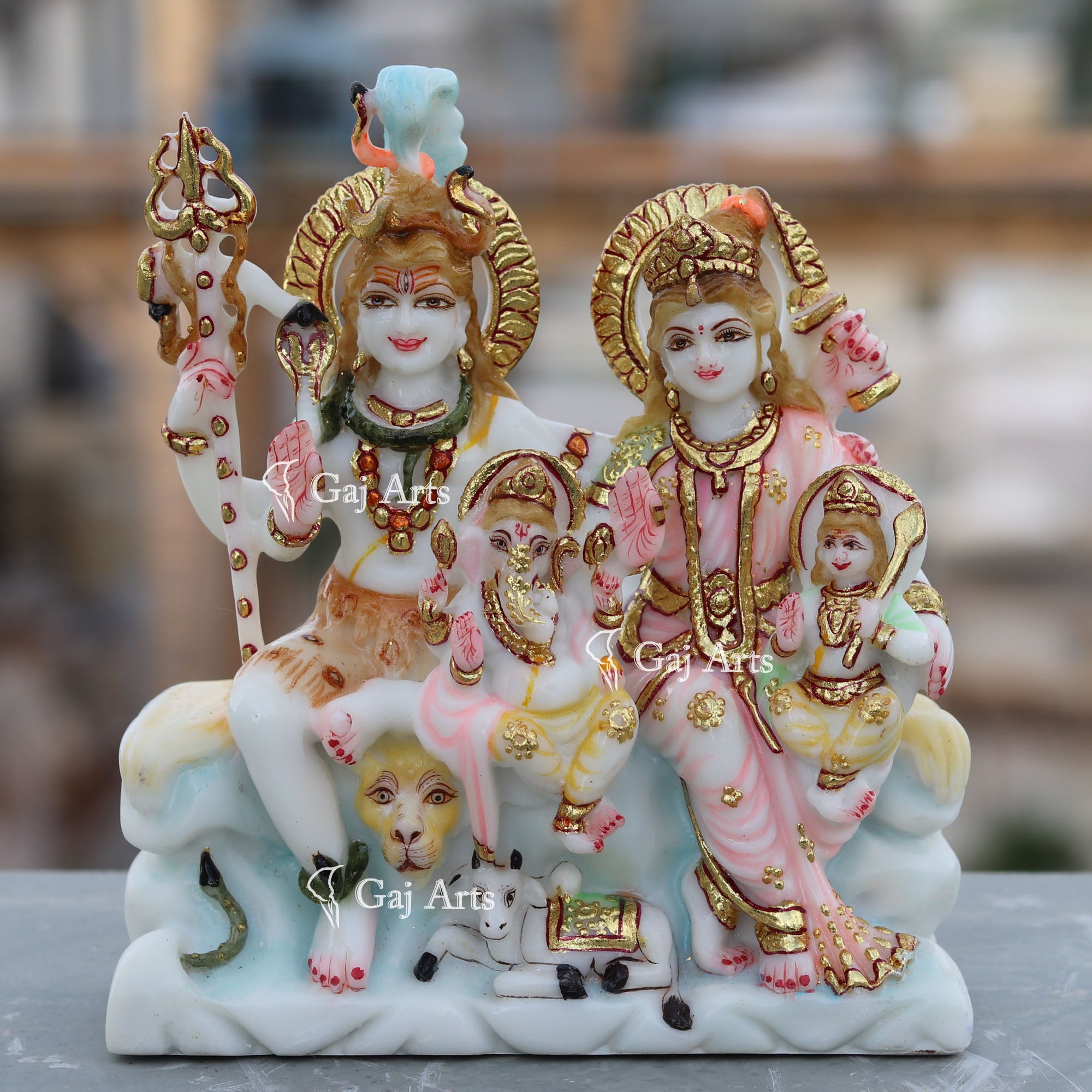 White Marble Shiv Parivar Idol | 7 Inch