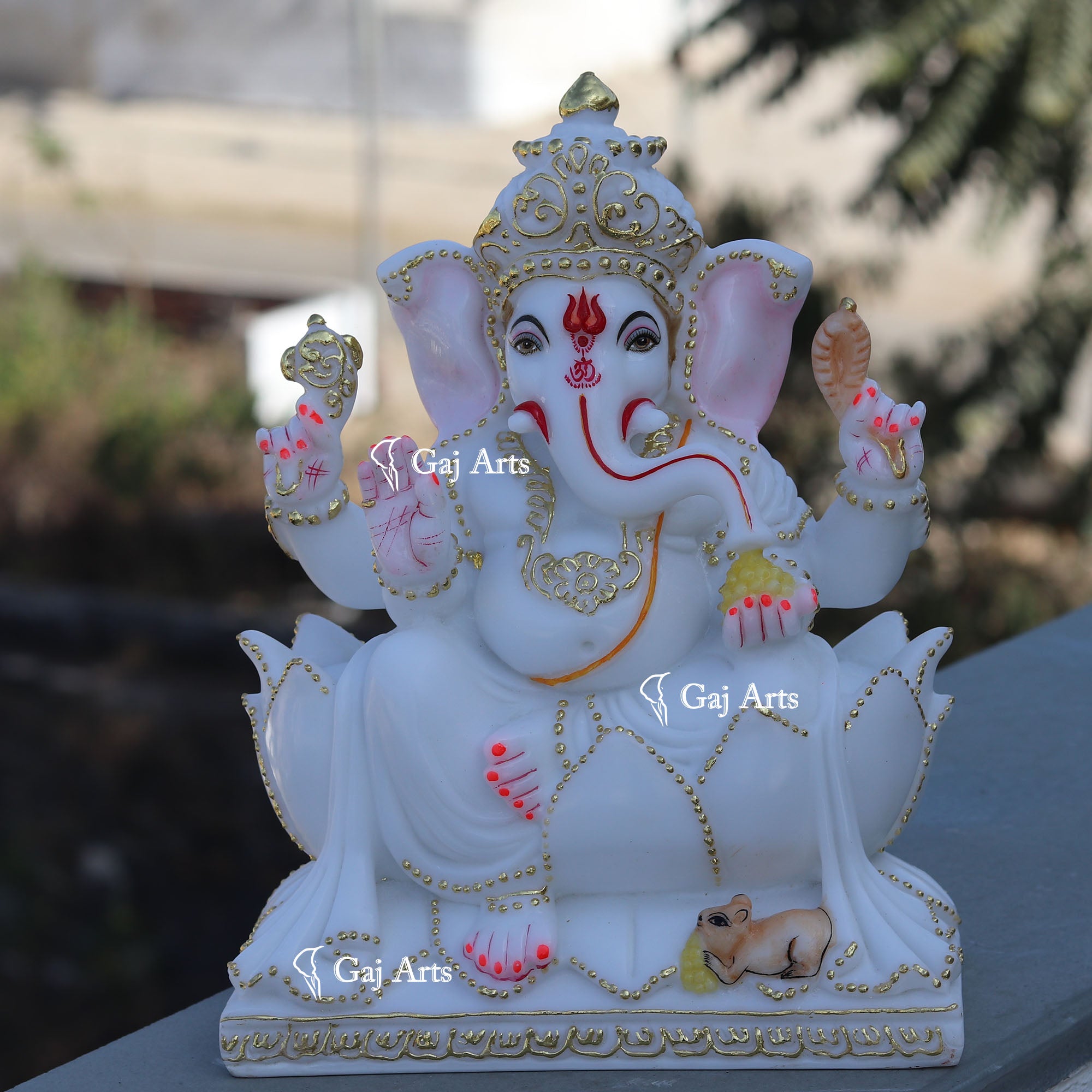 Marble Ganpati Idol on Lotus | 12 Inch