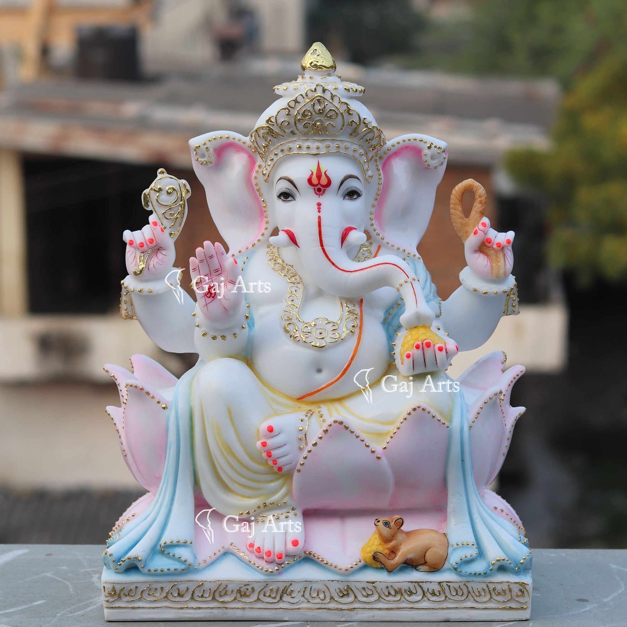 White Marble Ethiopia Ganesh Idol | 18 Inch