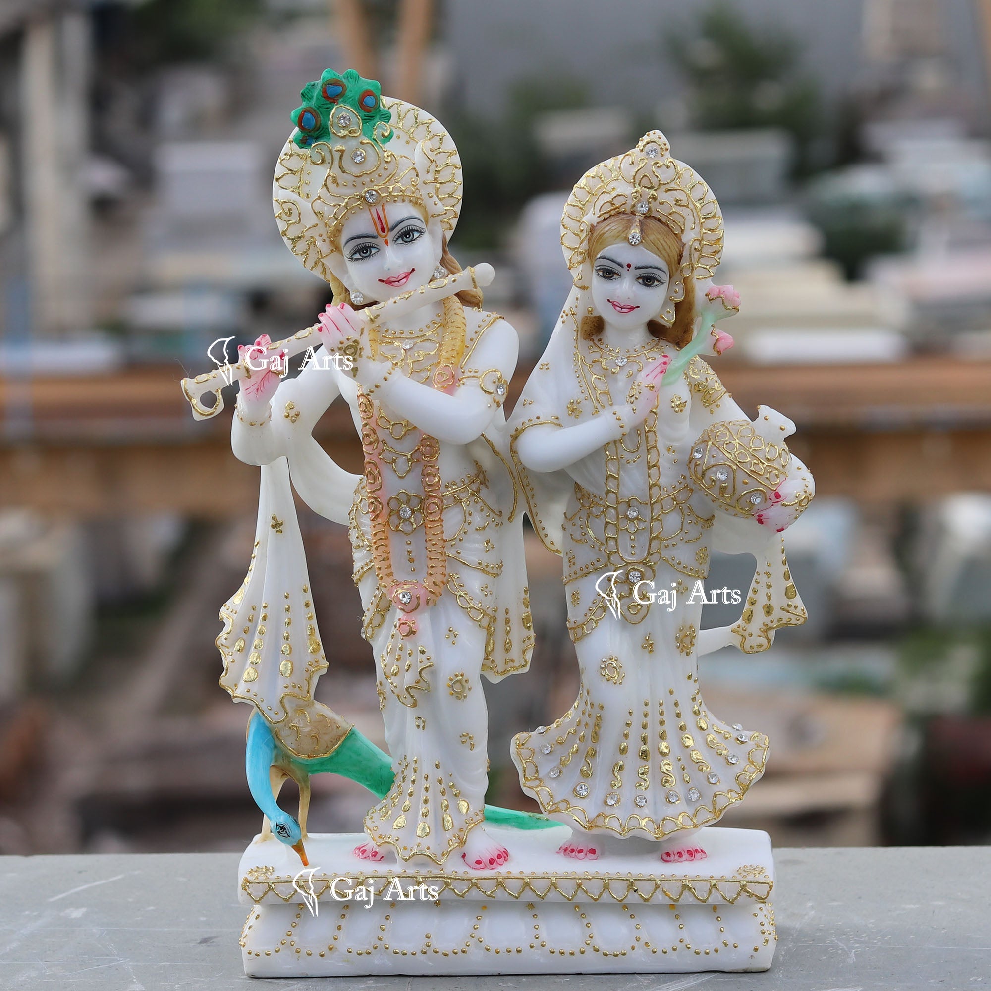 White Marble Ethiopia Radha Krishna Jodi Idol | 12 Inch
