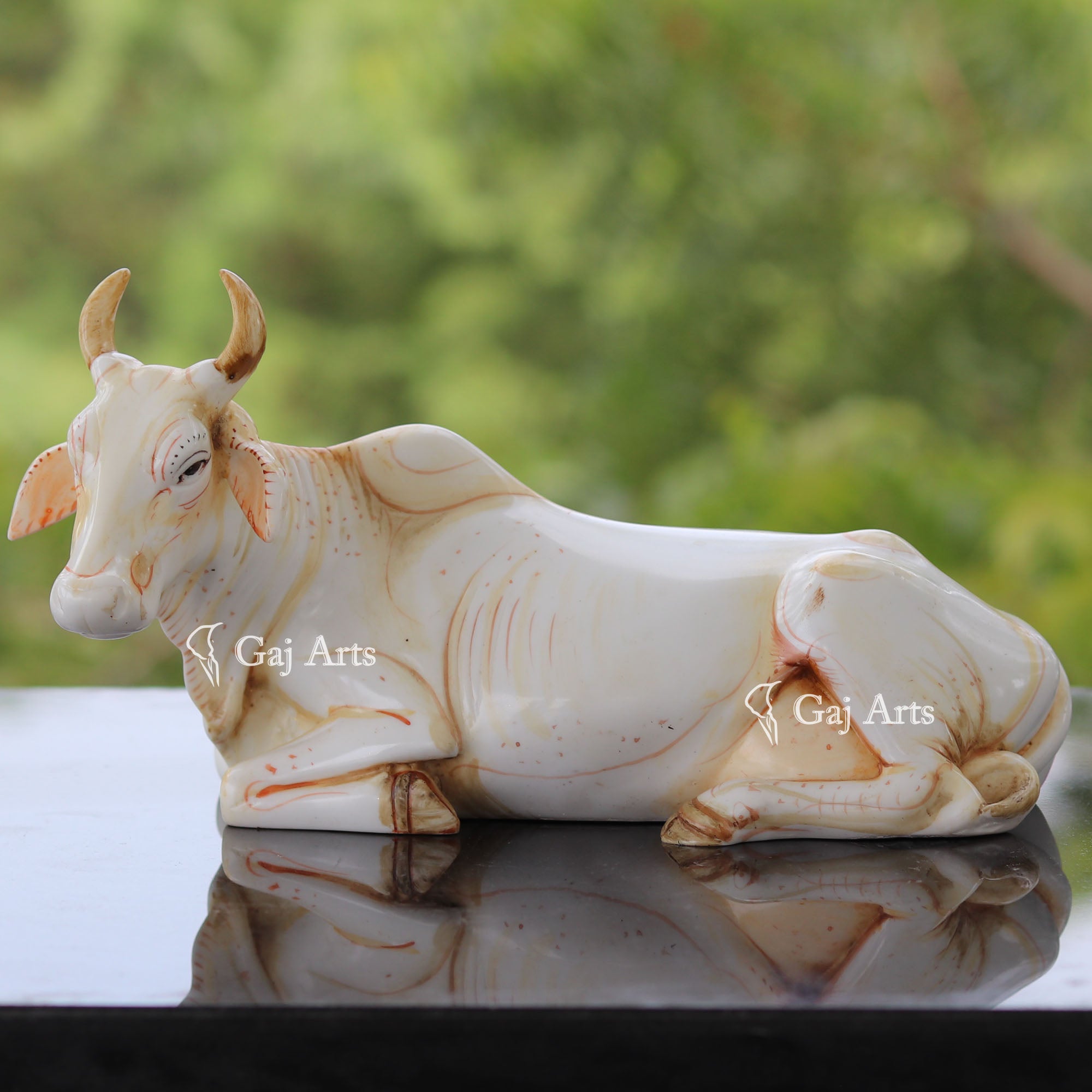 Makrana Marble Powder Cow Idol | 10 Inch