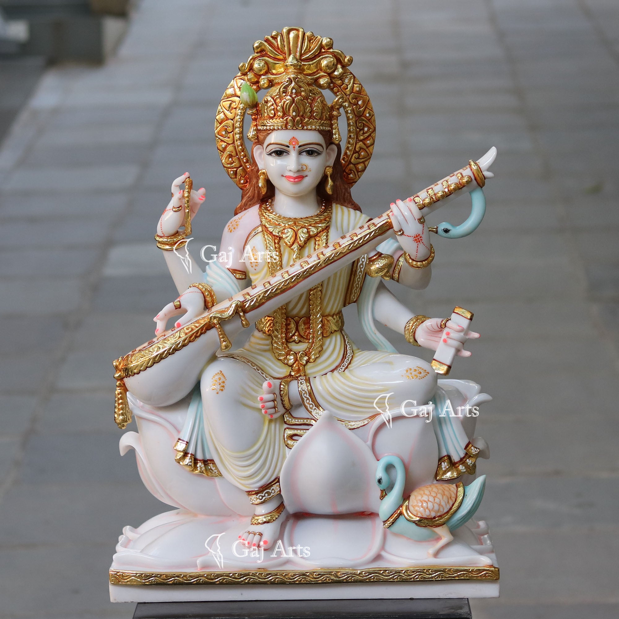 White Marble Saraswati Mata Statue | 30 Inch