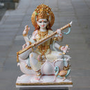 White Marble Saraswati Mata Statue | 30 Inch