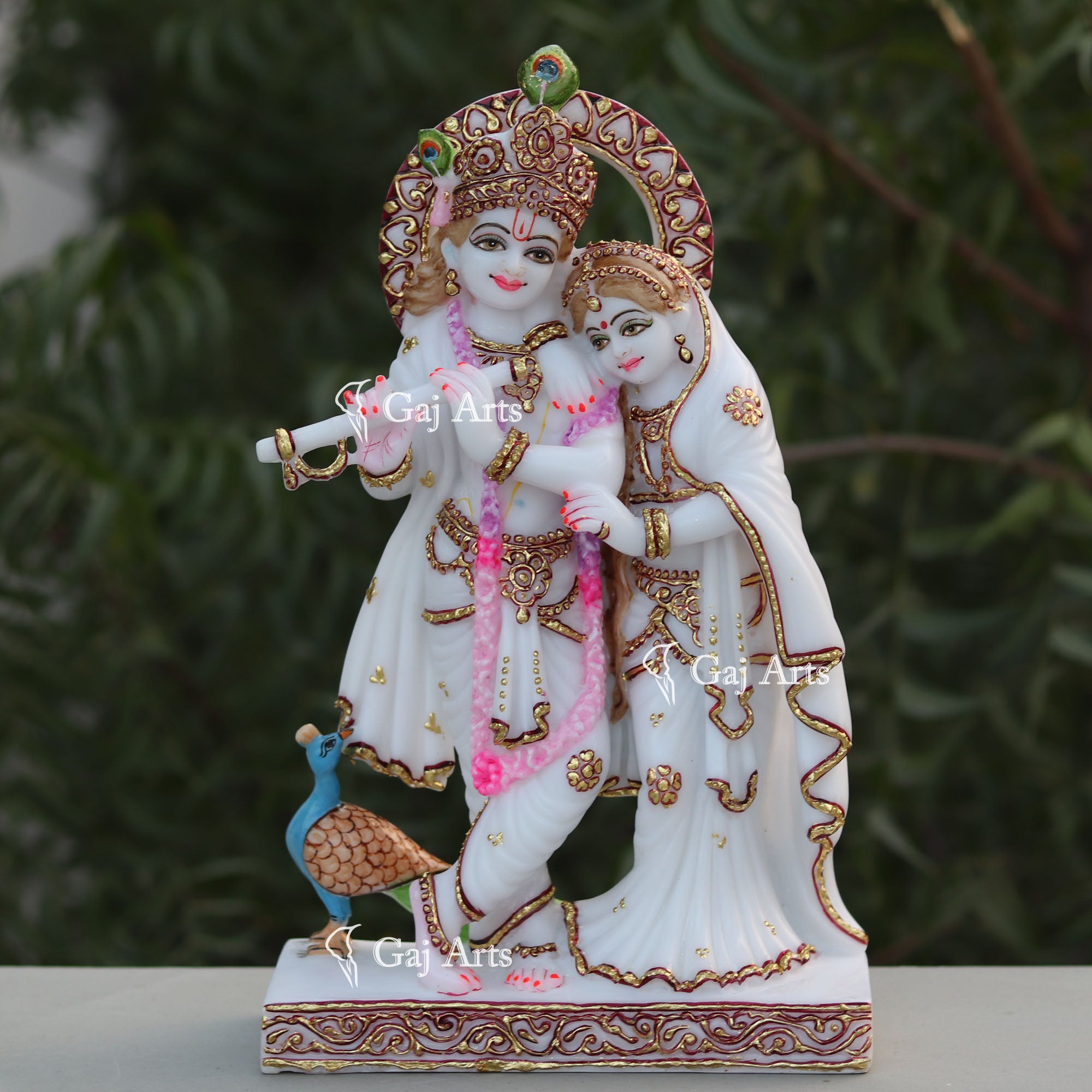 White Marble Ethiopia Radha Krishna Jodi Idol | 15 Inch