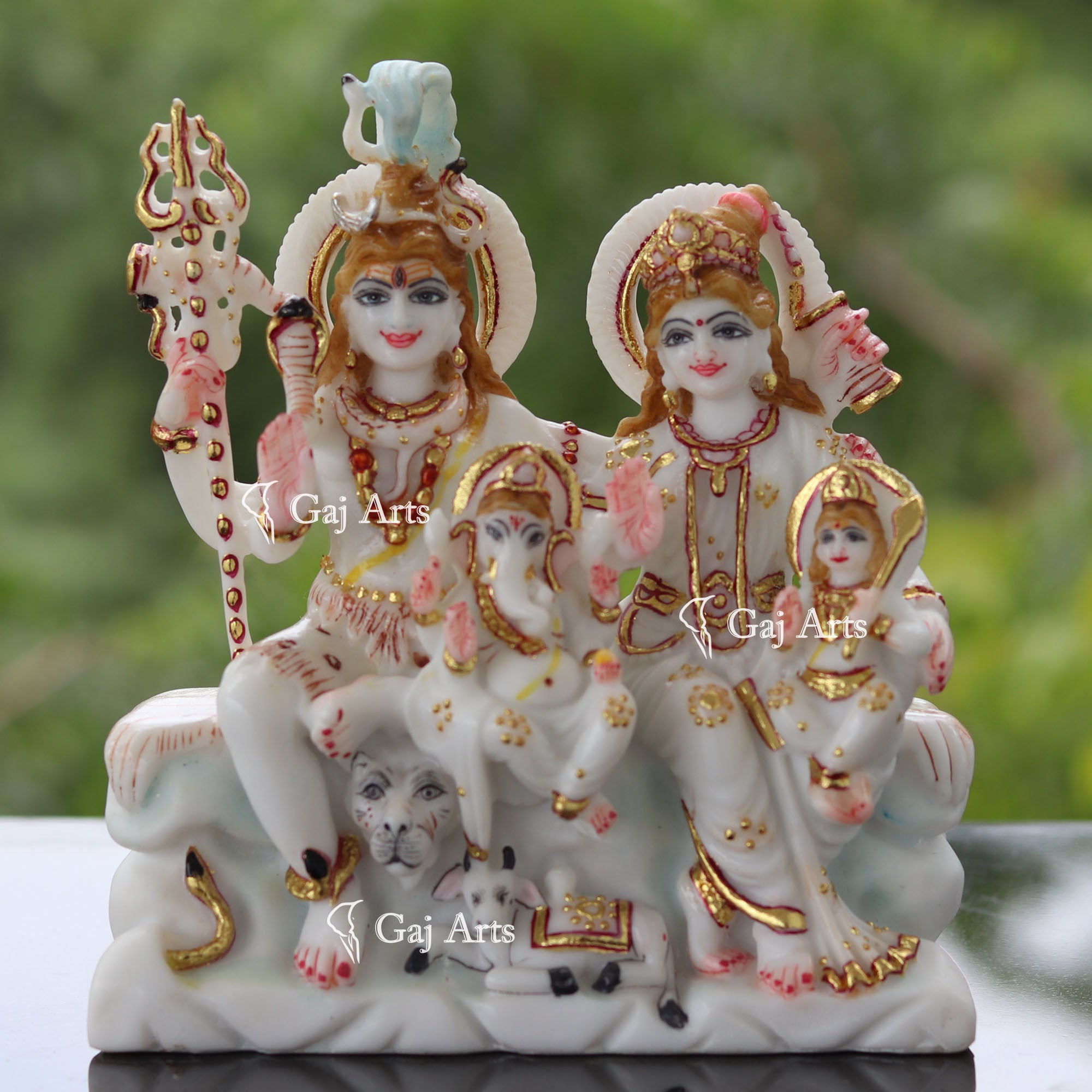 White Marble Shiv Parivar Idol | 7 Inch