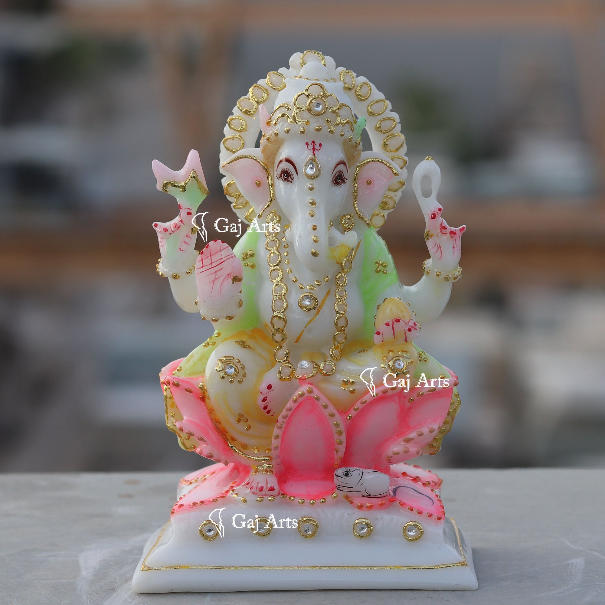 White Ethiopia Marble Ganesh Murti | 6 Inch