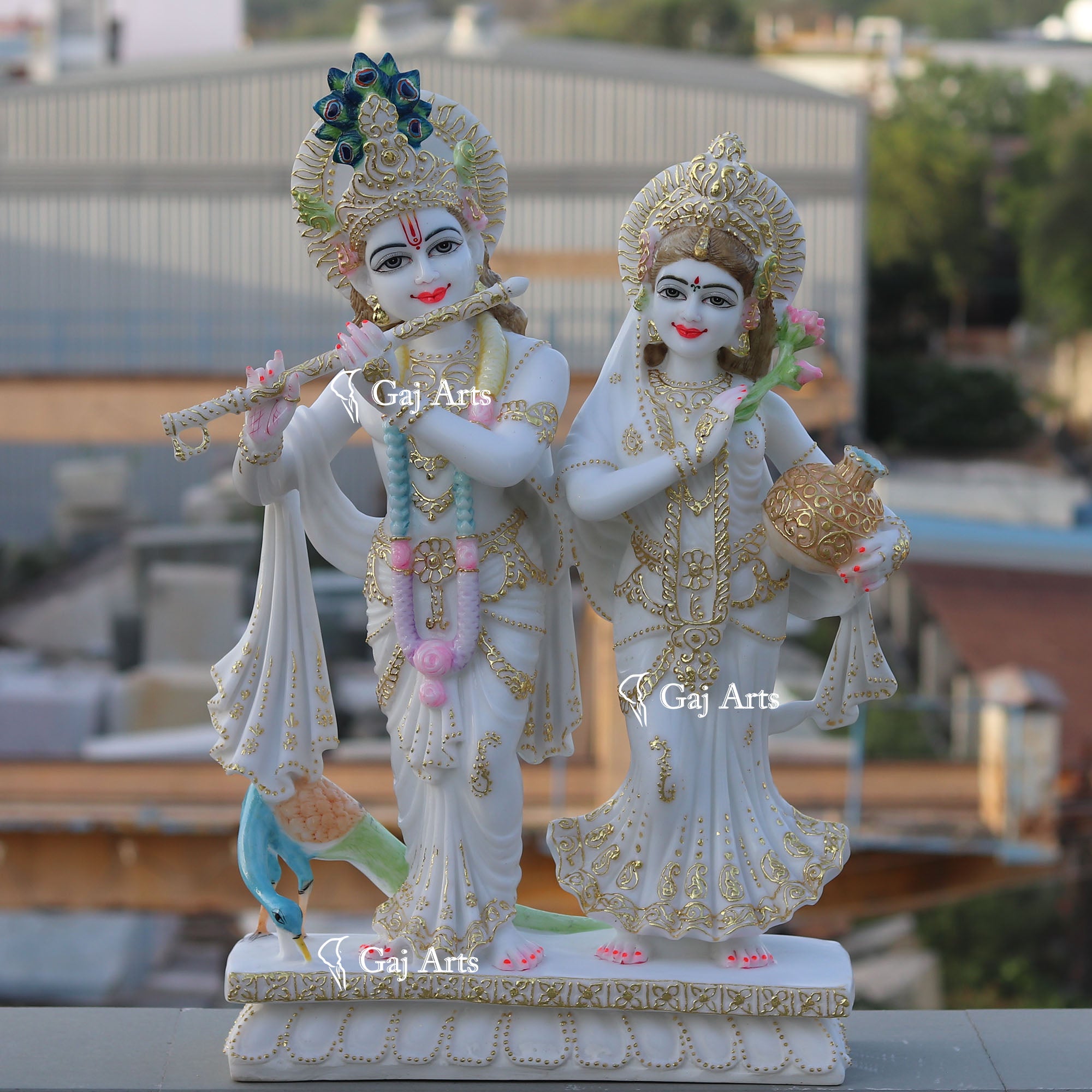 White Marble Ethiopia Radha Krishna Jodi Idol | 27 Inch