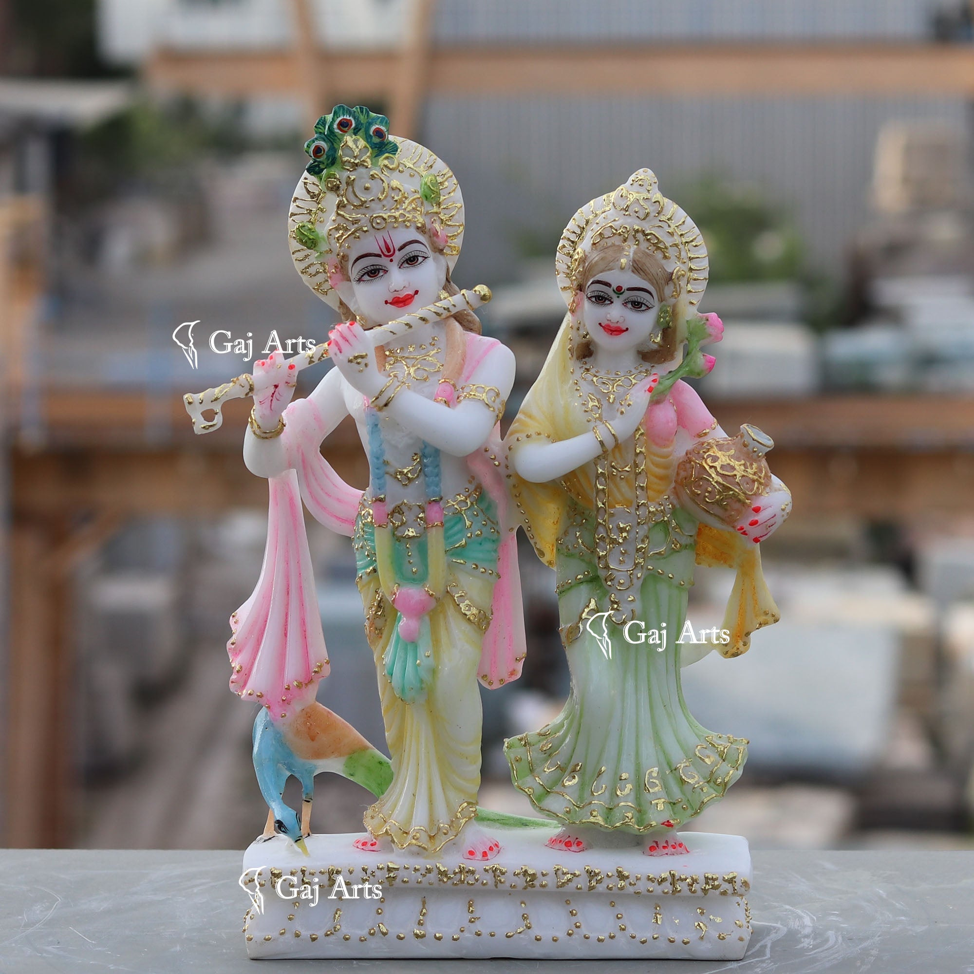 White Marble Ethiopia Radha Krishna Jodi Idol | 12 Inch