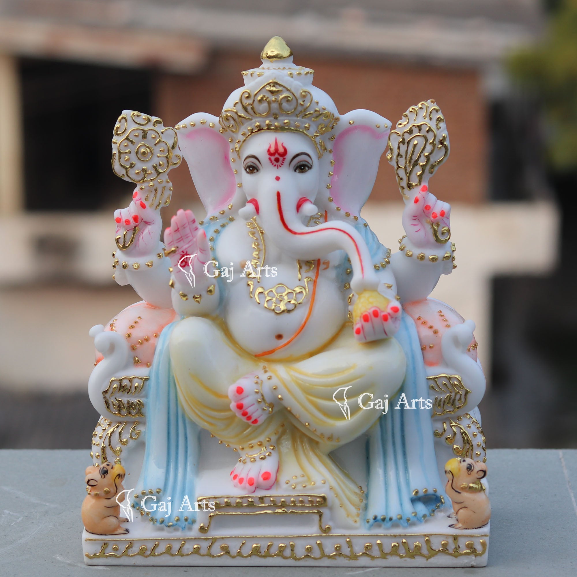 Marble Ganesh Idol on a Singhasan | 9 Inch