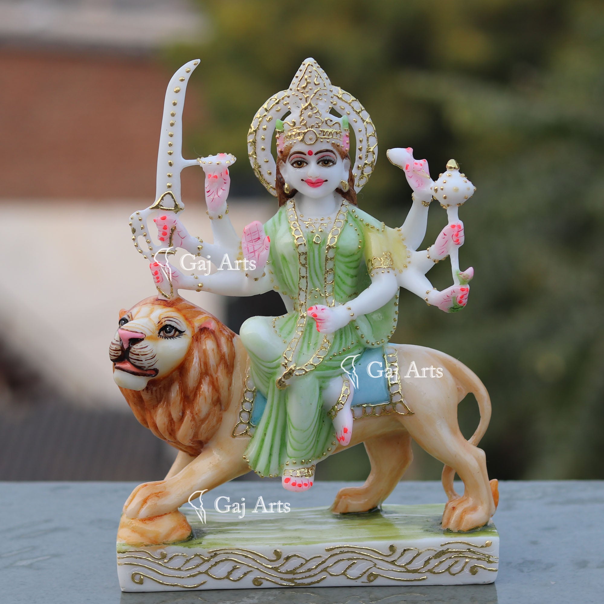 White Marble Durga Mata Idol | 9 Inch