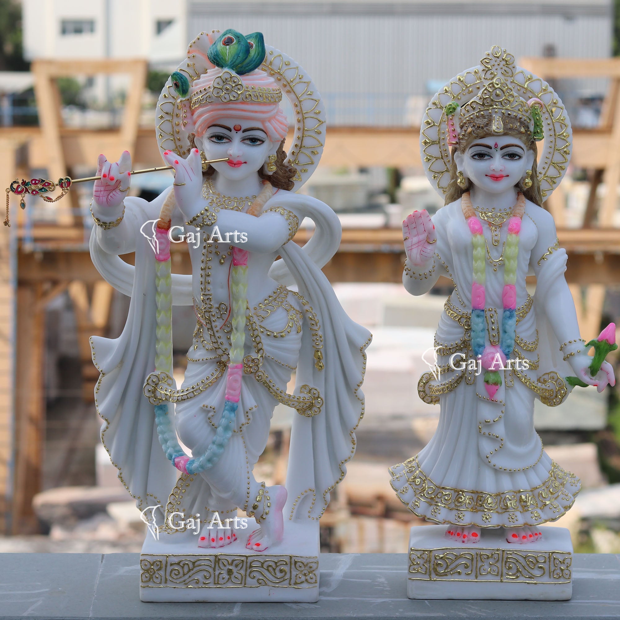 White Marble Ethiopia Radha Krishna Statue | 24 Inch