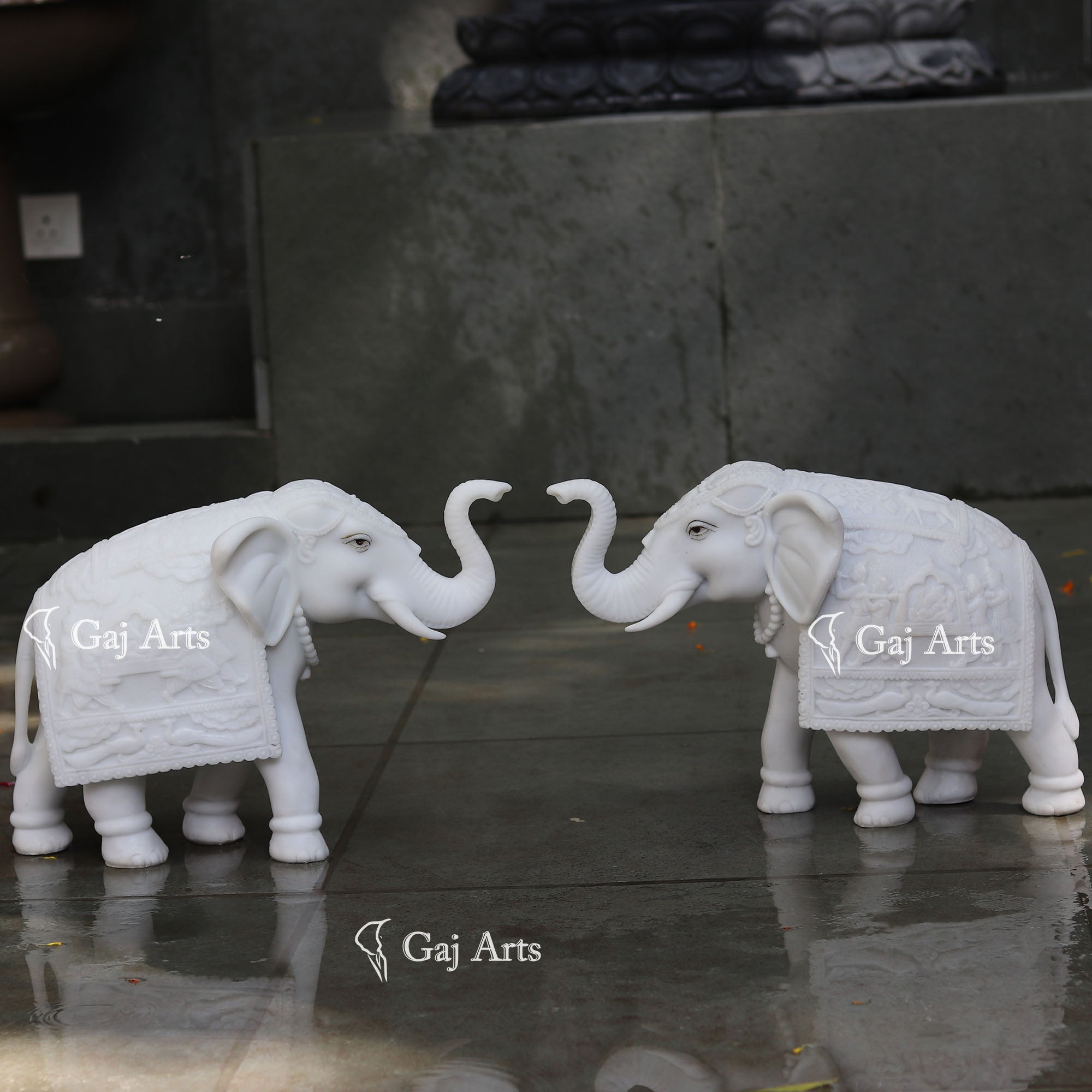 Korean Marble  Rajwadi Elephant Statue | 15 Inch
