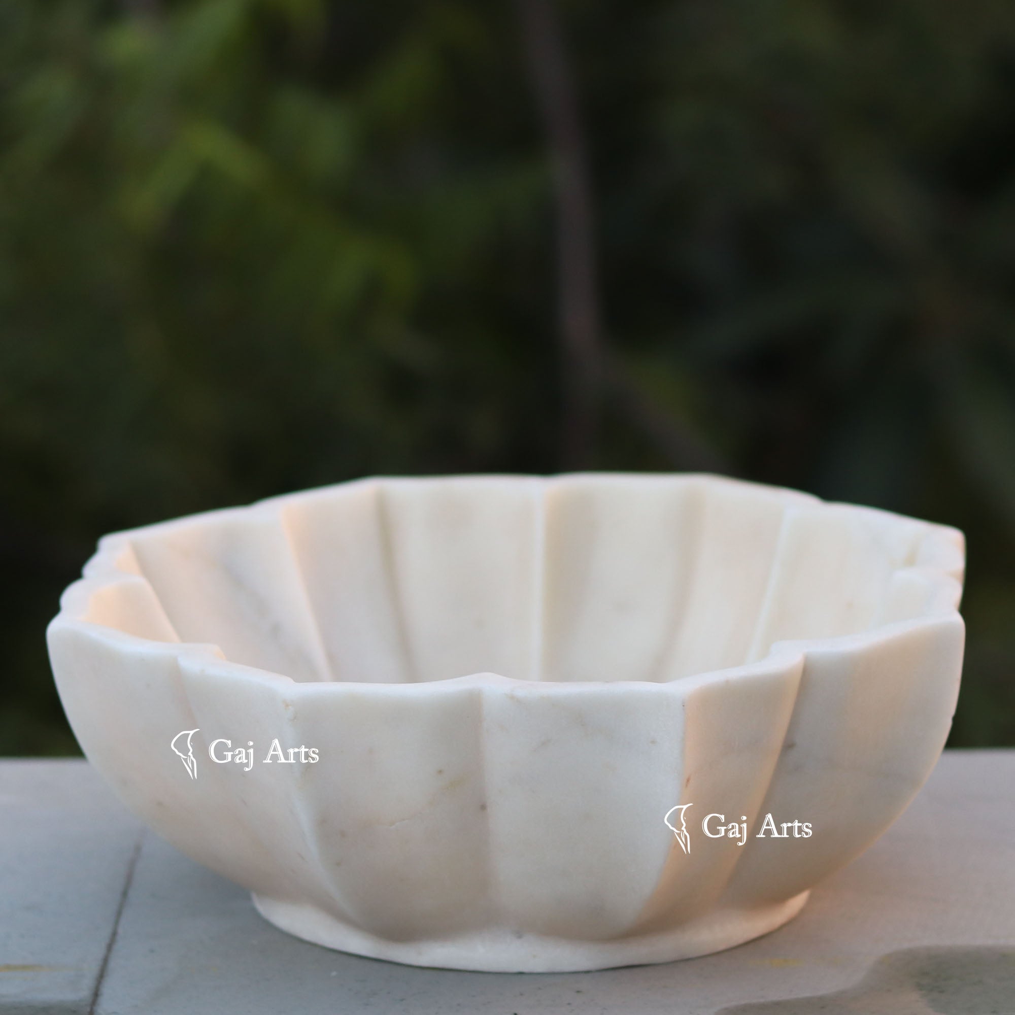 White Marble Handcrafted Floral Bowl | 12 Inch