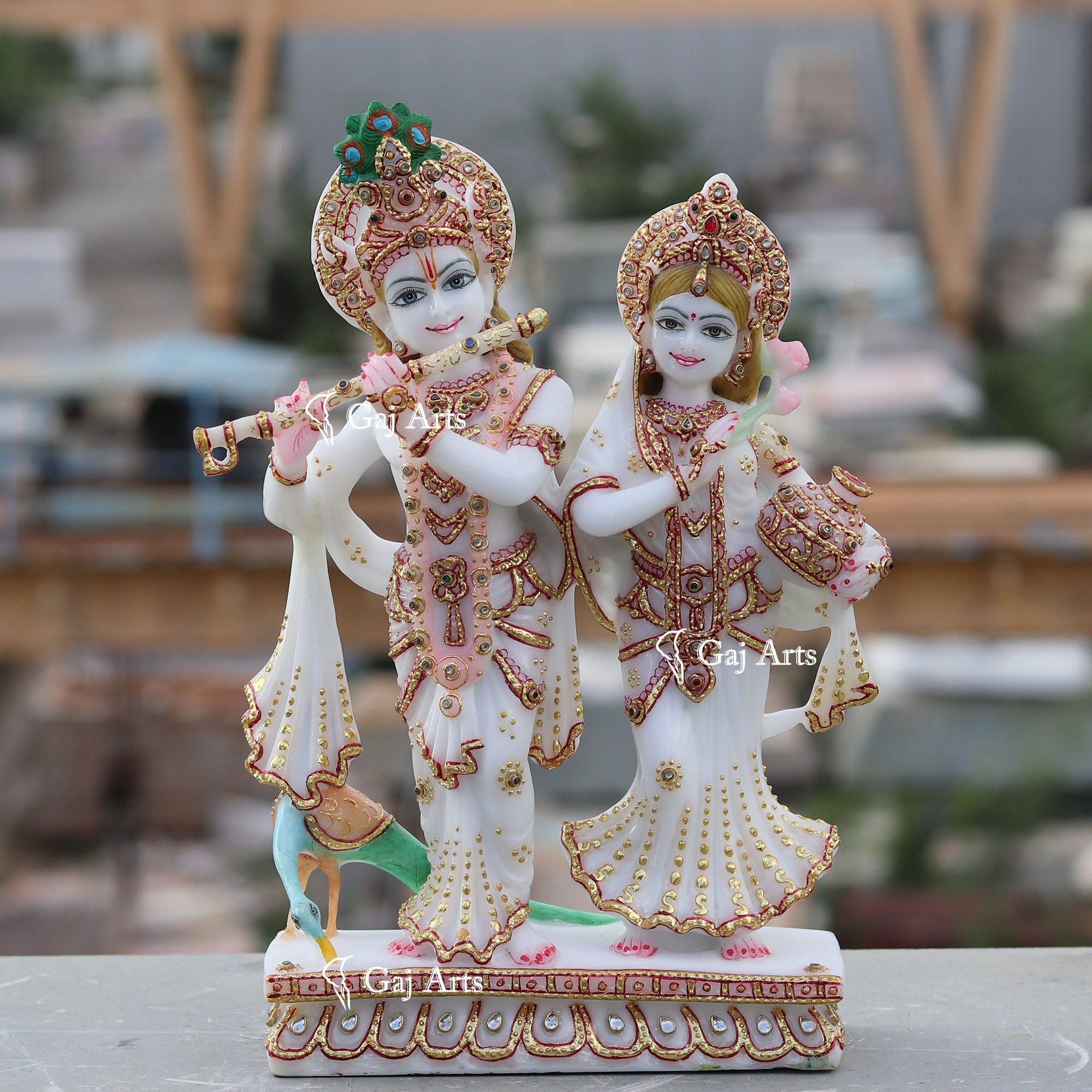White Marble Ethiopia Radha Krishna Jodi Idol | 12 Inch