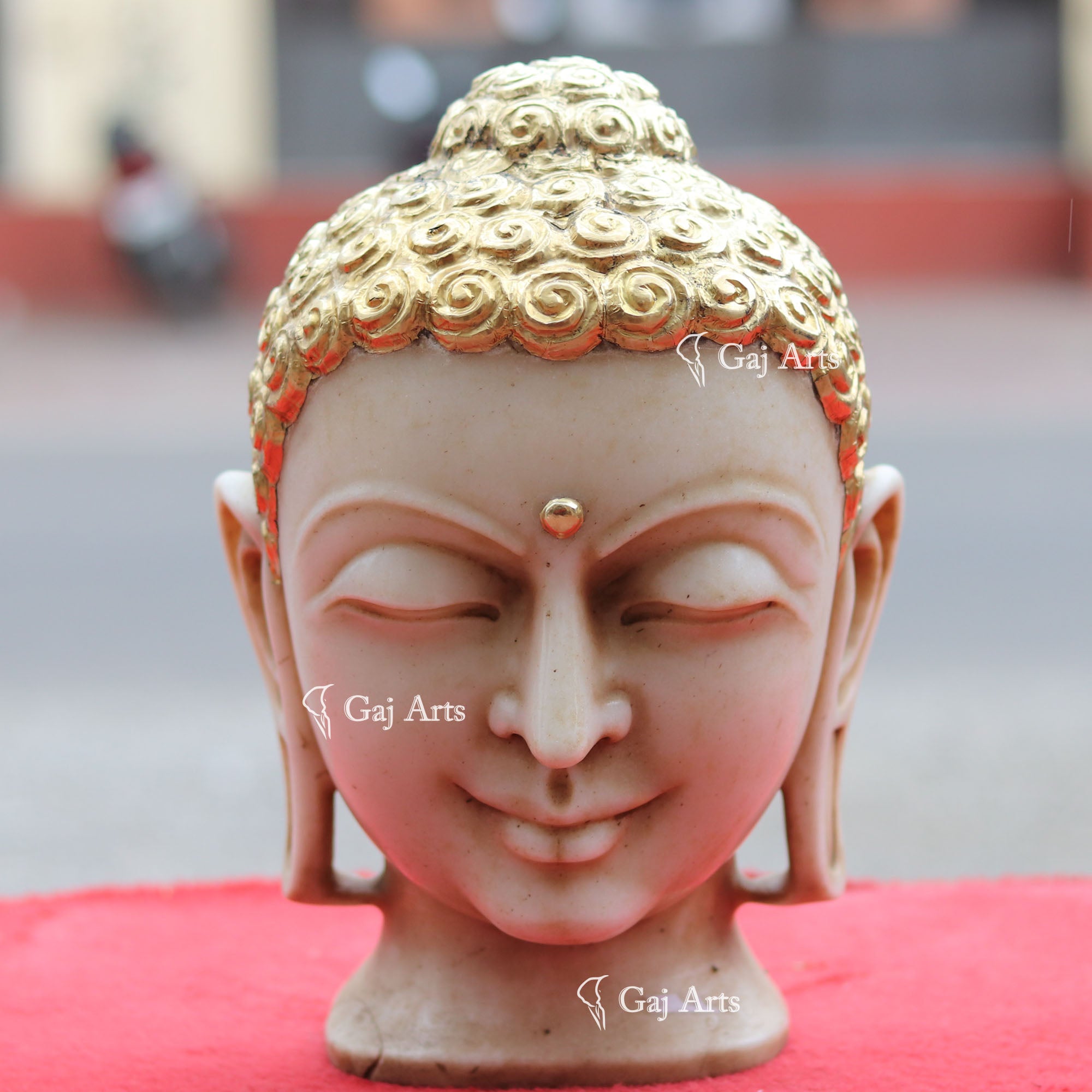 White Marble Buddha Head Statue | 13 Inch