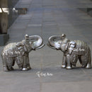 Wooden Elephant Statue with Silver Metal Work | 21 Inch