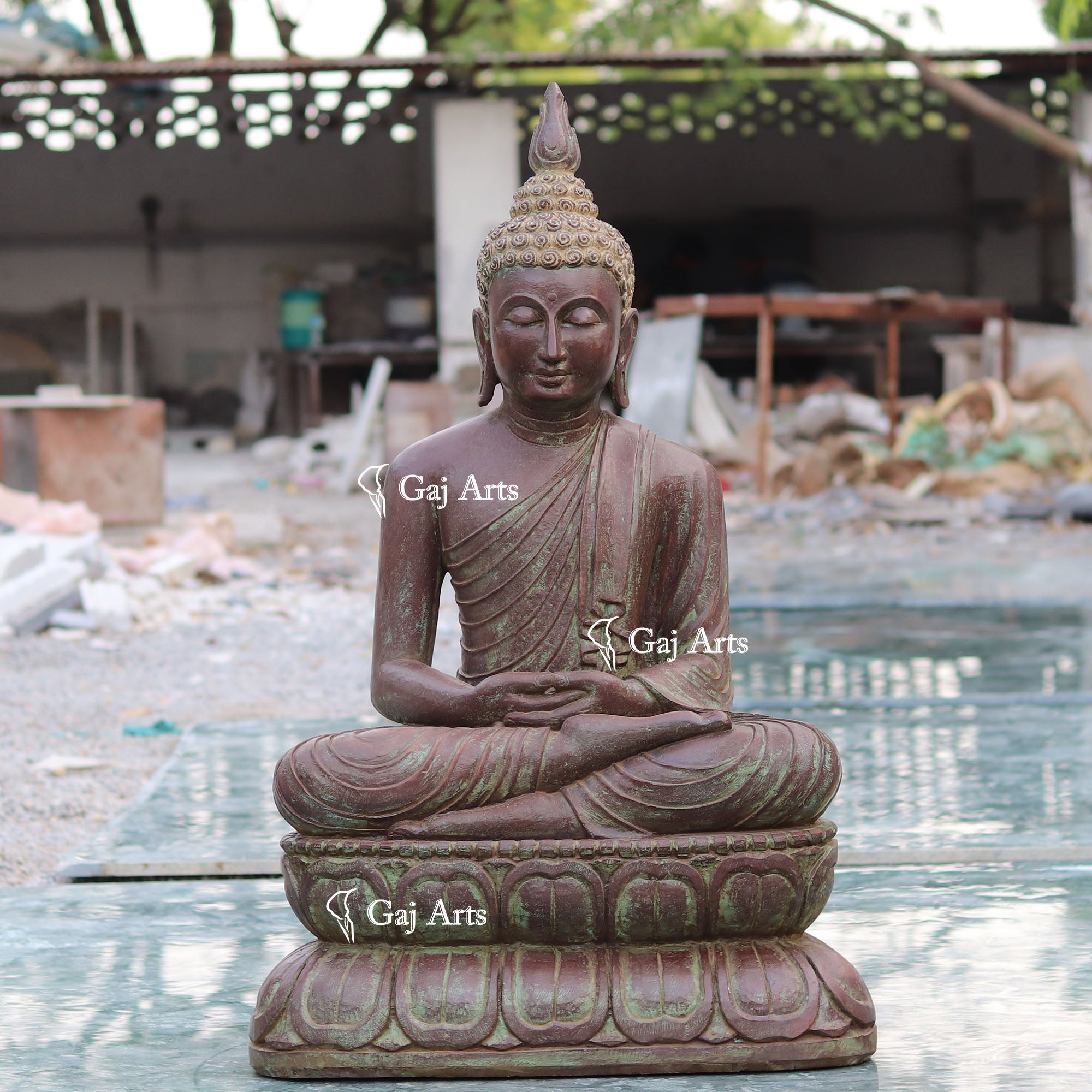 Sandstone Sitting Buddha Statue | 42 Inch