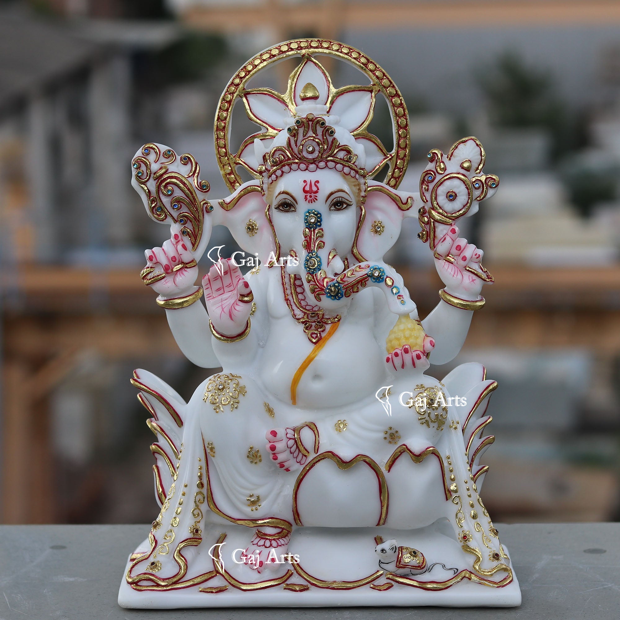 White Ganpati Idol on Lotus | 12 Inch