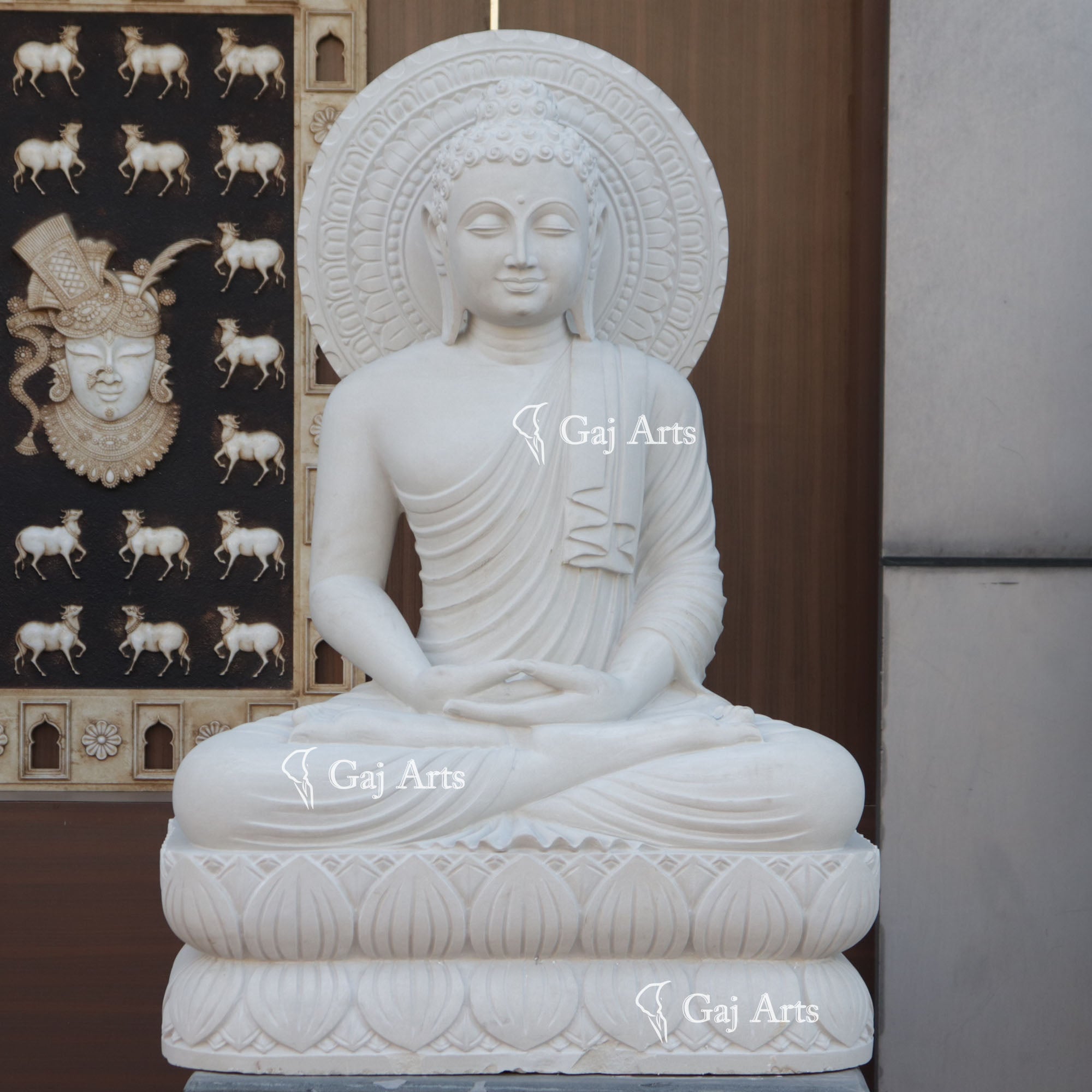 Sandstone Sitting Buddha Statue | 48 Inch
