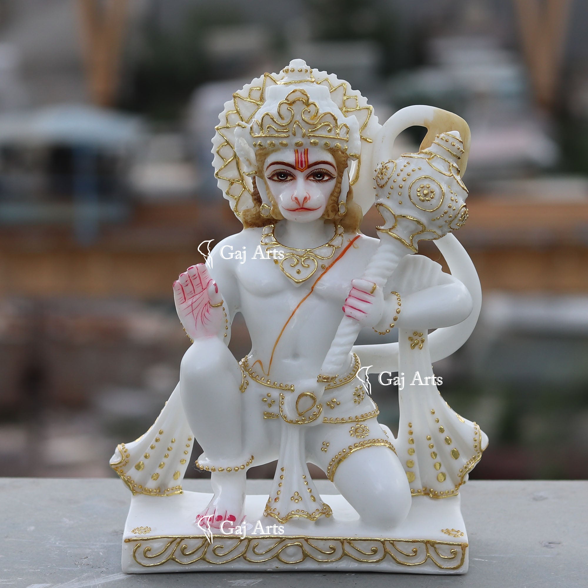 White Ethiopia Marble Hanuman Ji Idol | 9 Inch