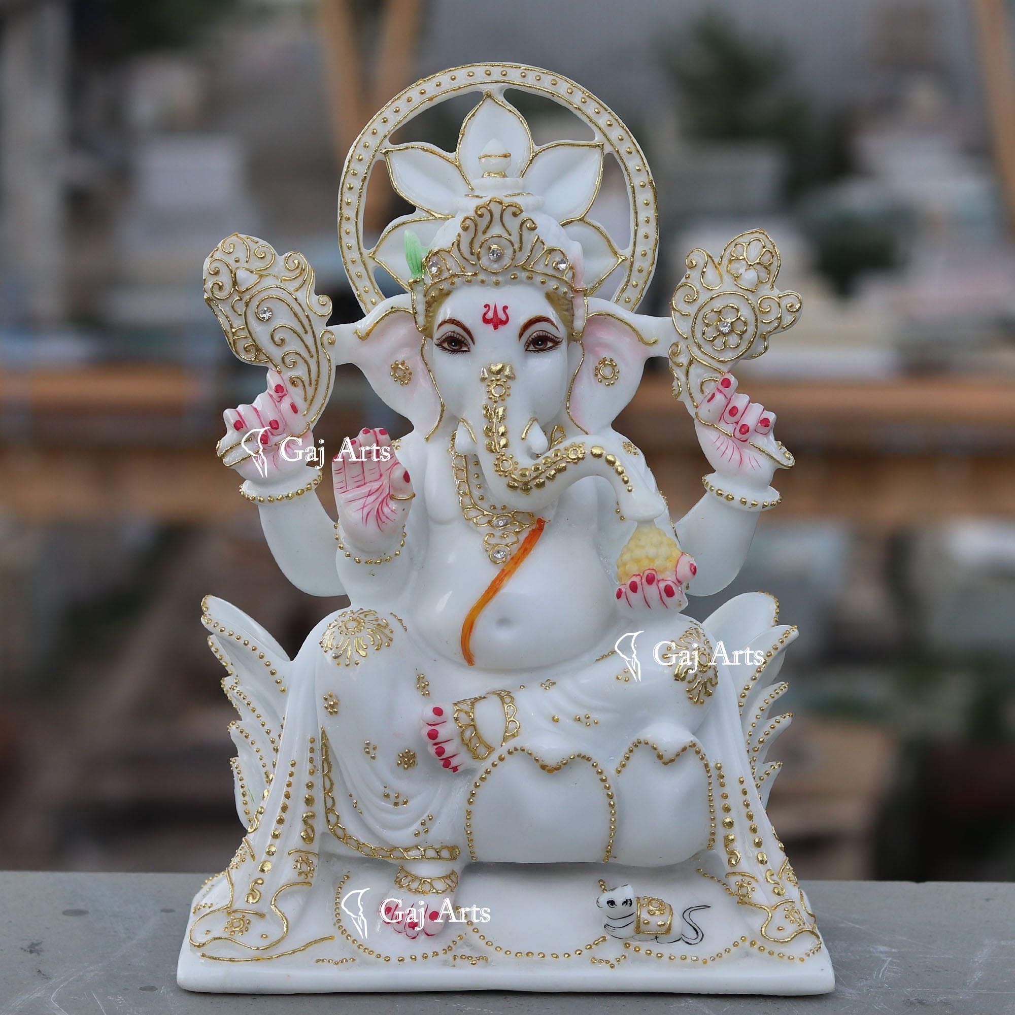White Ganpati Idol on Lotus | 12 Inch