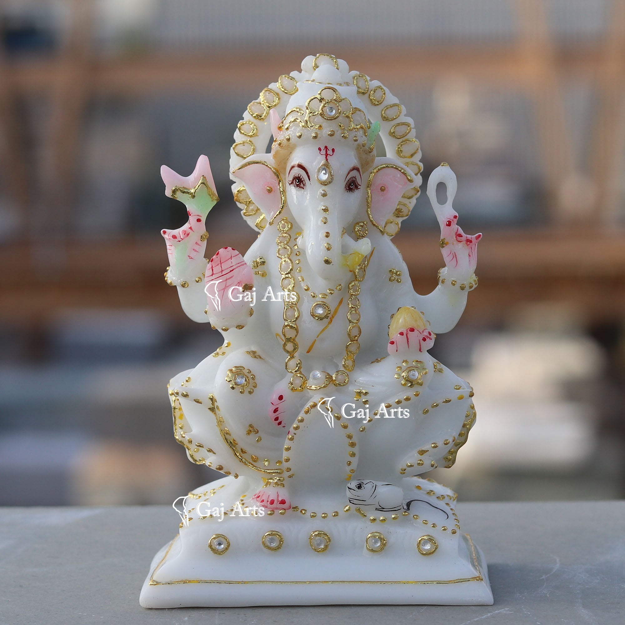 White Marble Ganesh Murti | 6 Inch