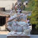 White Marble Saraswati Mata Murti | 18 Inch