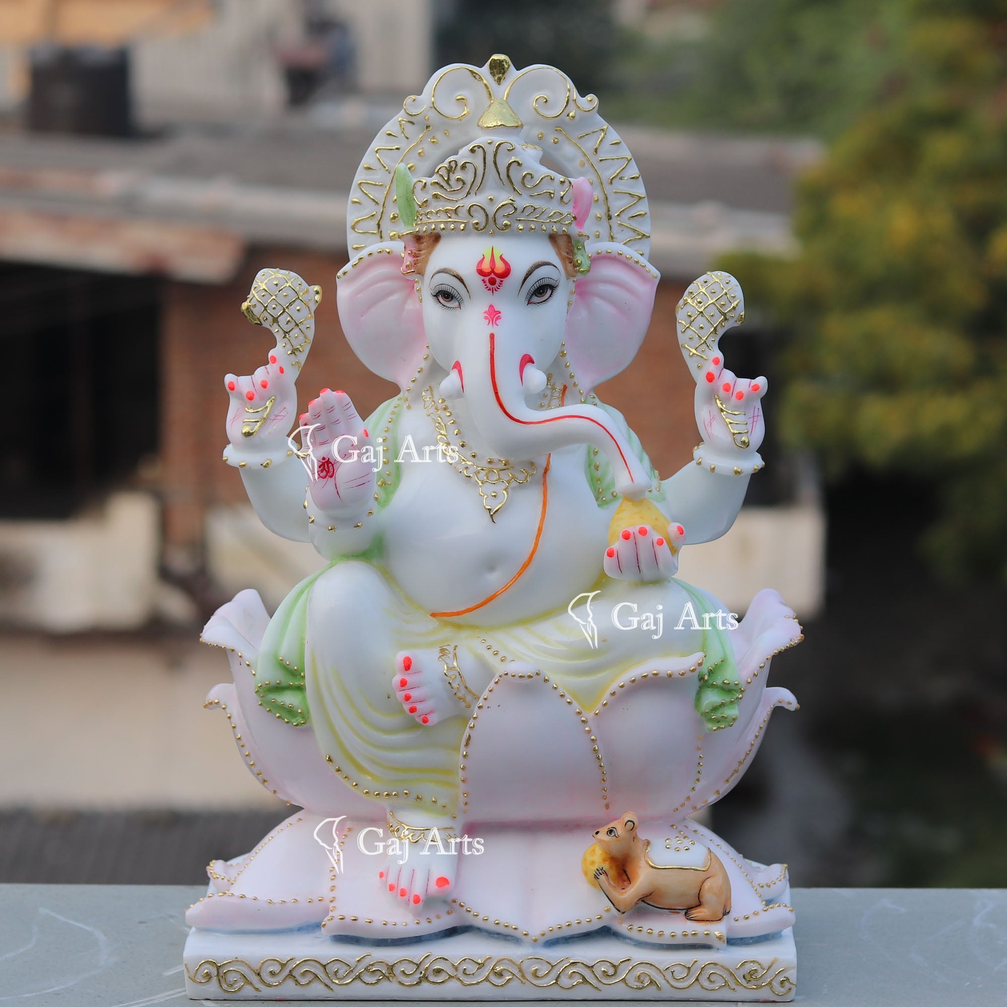 White Marble Ethiopia Ganesh Idol | 18 Inch