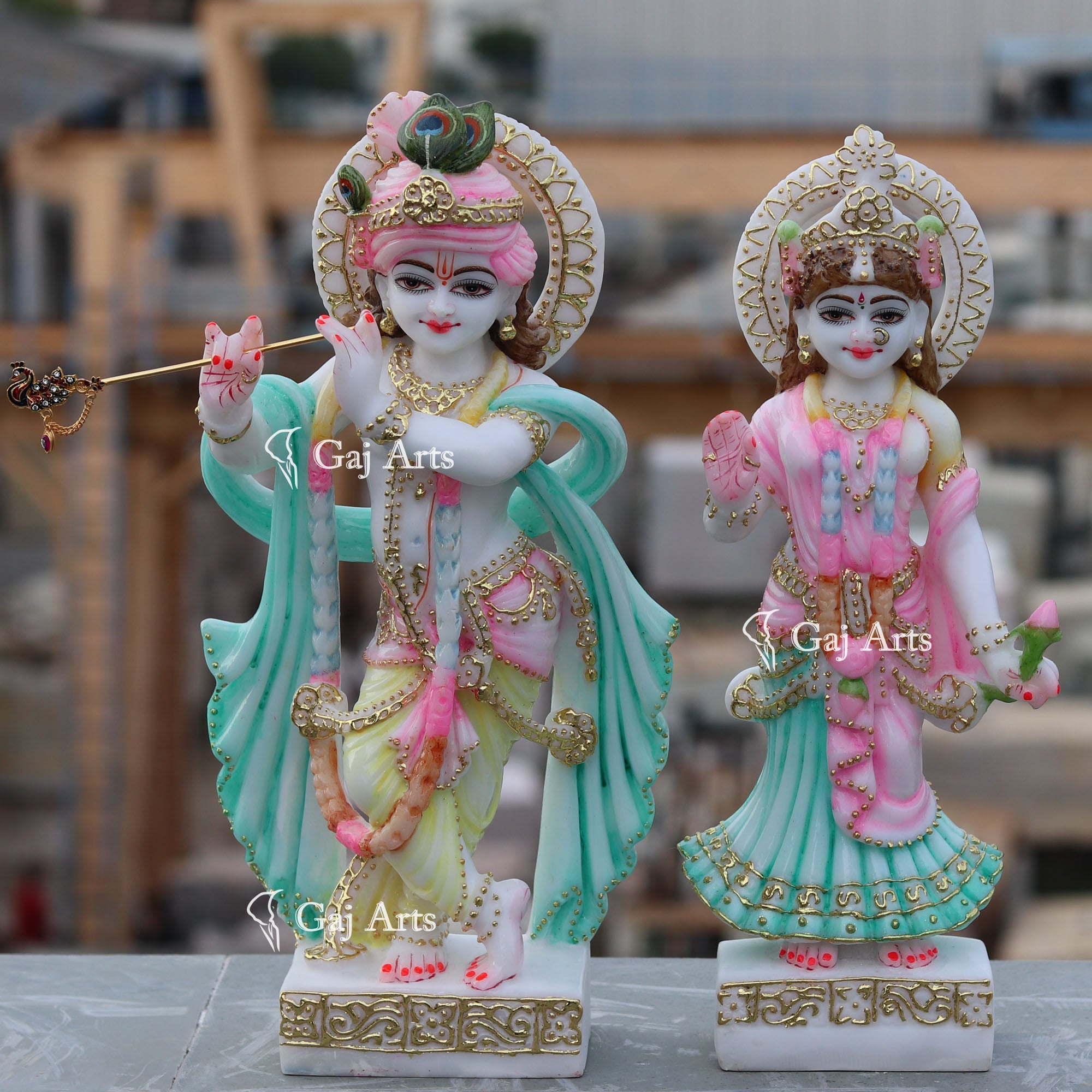 White Ethiopia Marble Radha Krishna Idol | 15 Inch