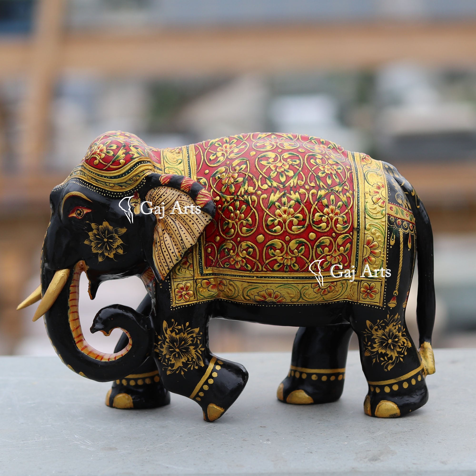 Compact Wooden Elephant Figurine | 8 Inch