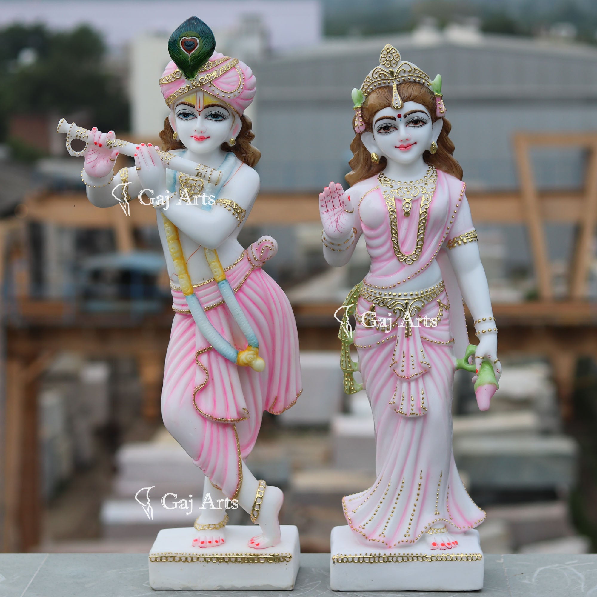 White Marble Ethiopia Radha Krishna Statue | 27 Inch