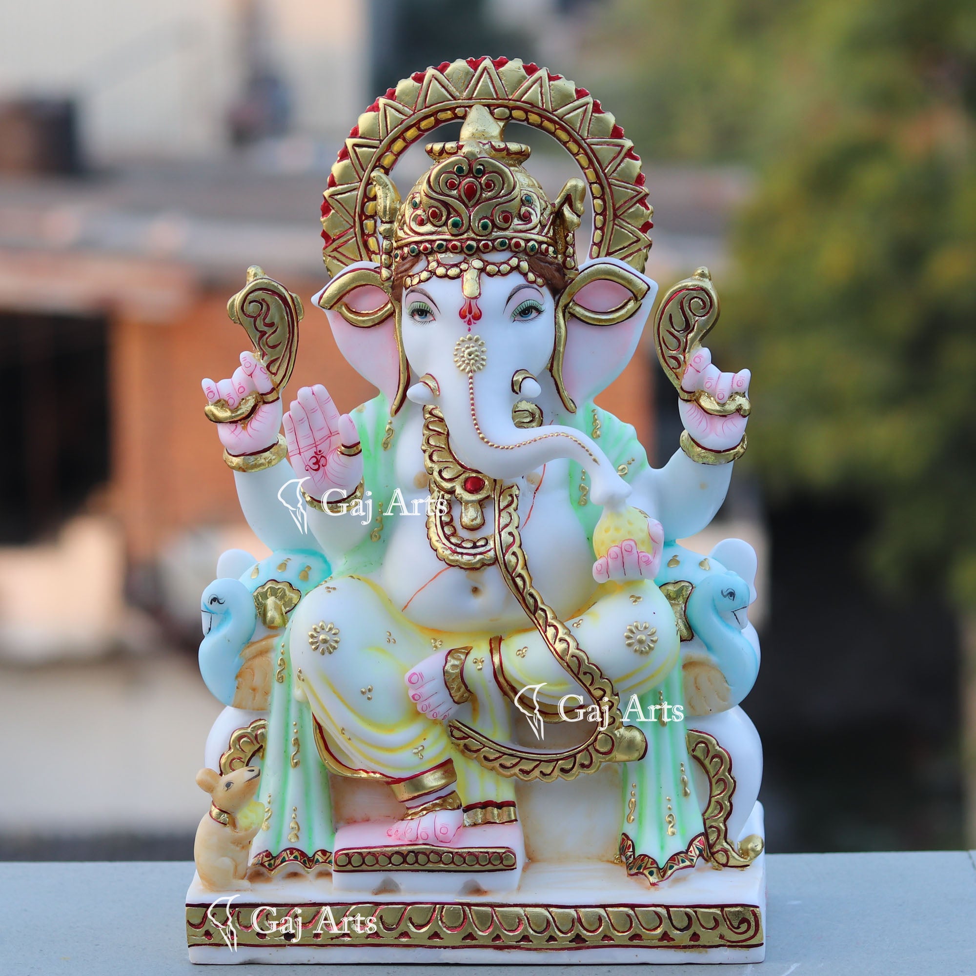 White Marble Ethiopia Ganesh Idol | 15 Inch