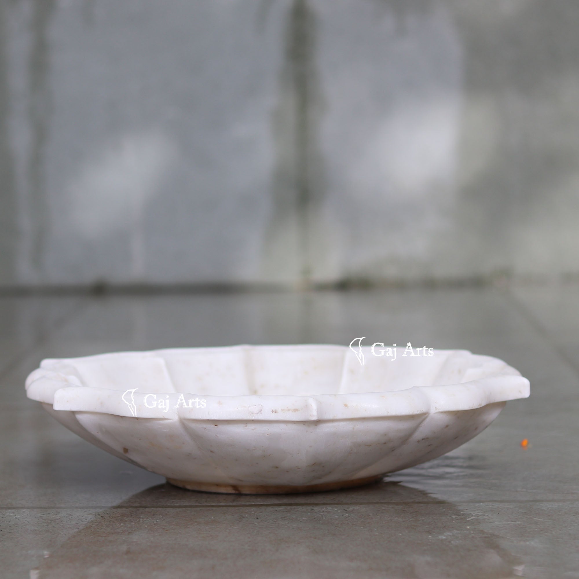 Rajasthan White Marble Lotus Style Uruli | 15 Inch
