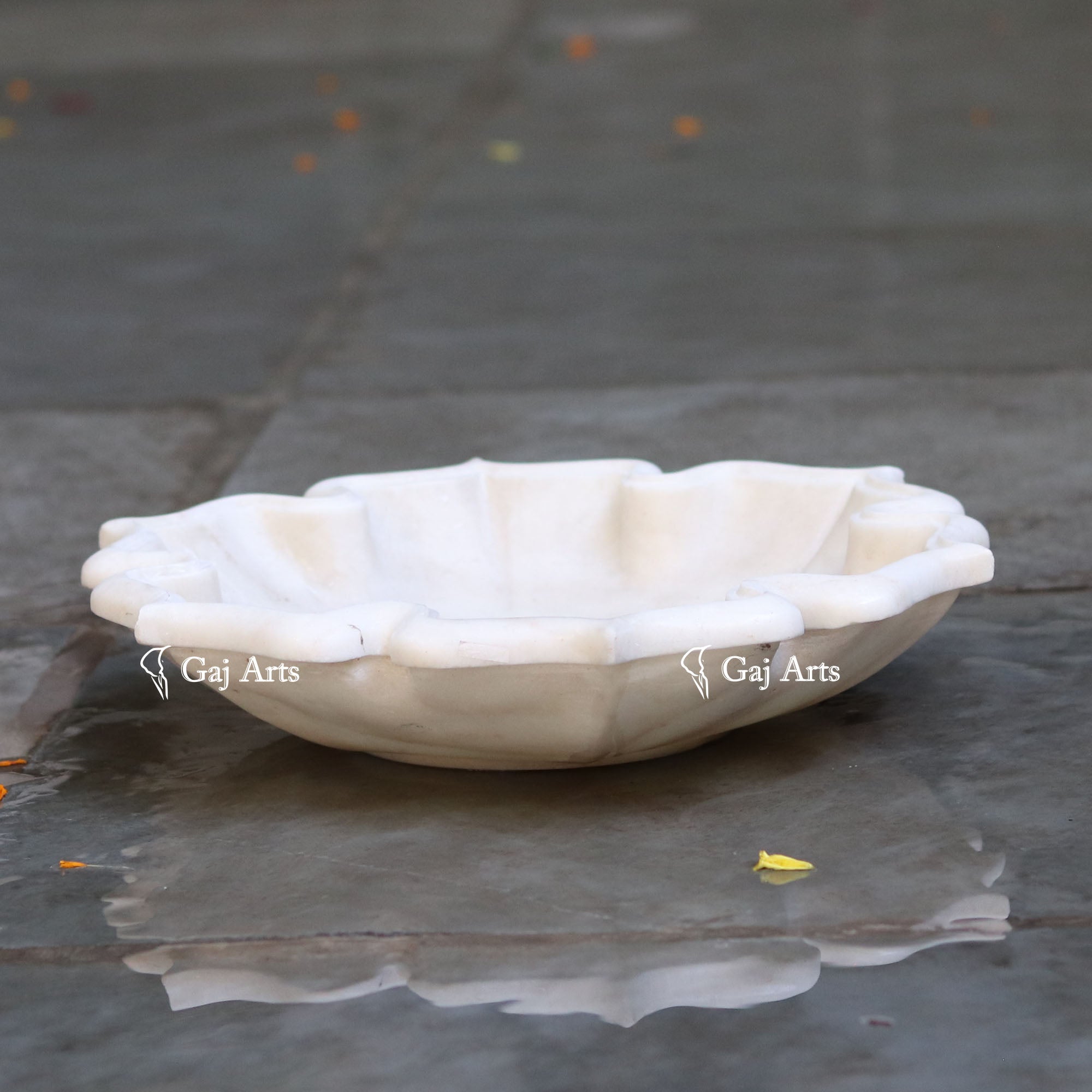 Rajasthan White Marble Lotus Flower Uruli | 15 Inch